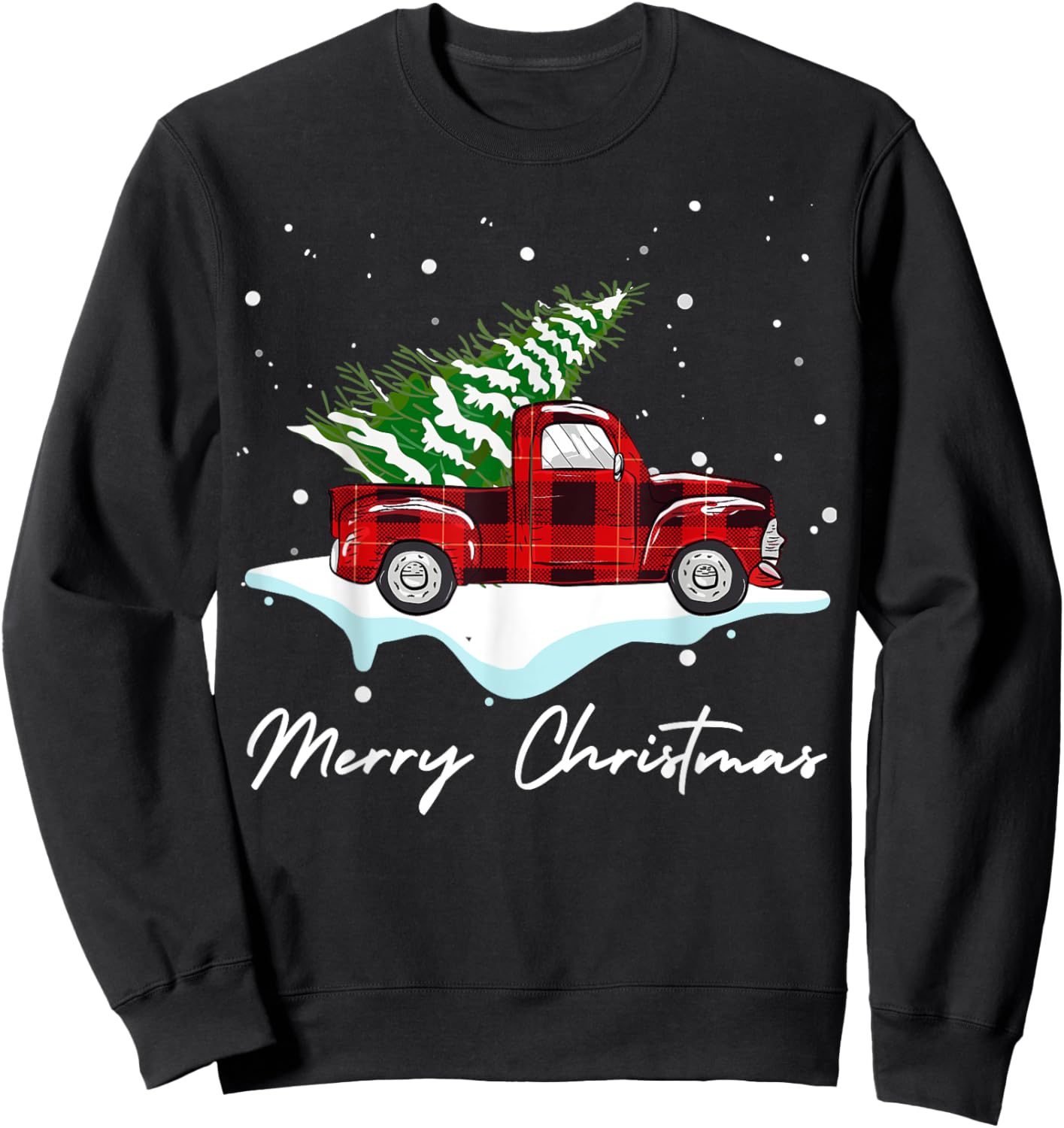 Buffalo Red Plaid Pickup Truck and Tree Snow Merry Christmas Sweatshirt - Sweatshirt | Black