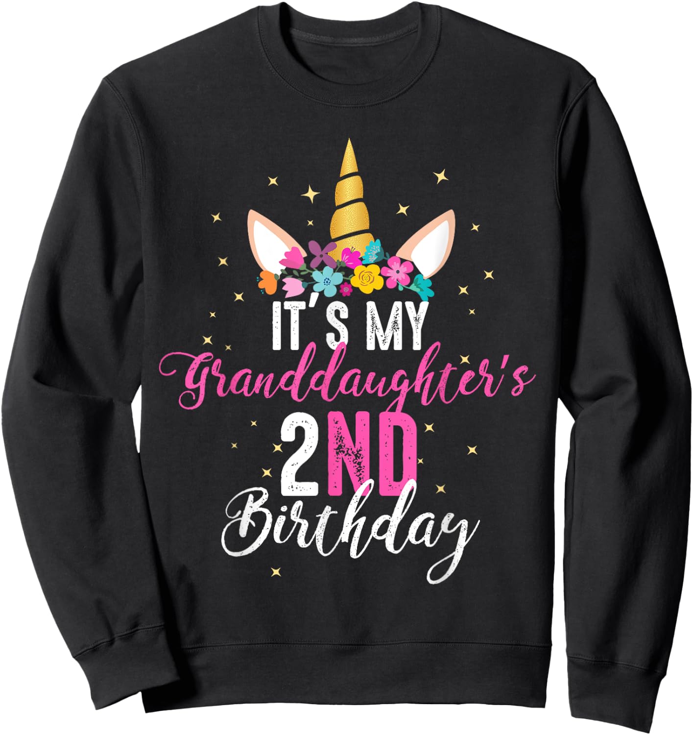 Its My Granddaughters 2nd Birthay Girl Unicorn Birthday Sweatshirt - Sweatshirt | Black