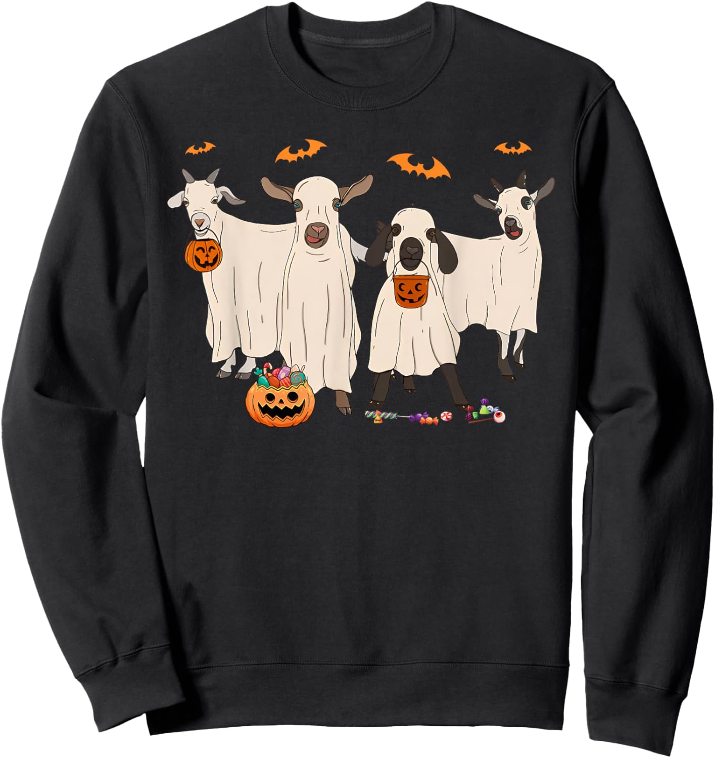 Funny Goat In Ghost Costume Happy Halloween Day Girls Boys Sweatshirt - Sweatshirt | Black