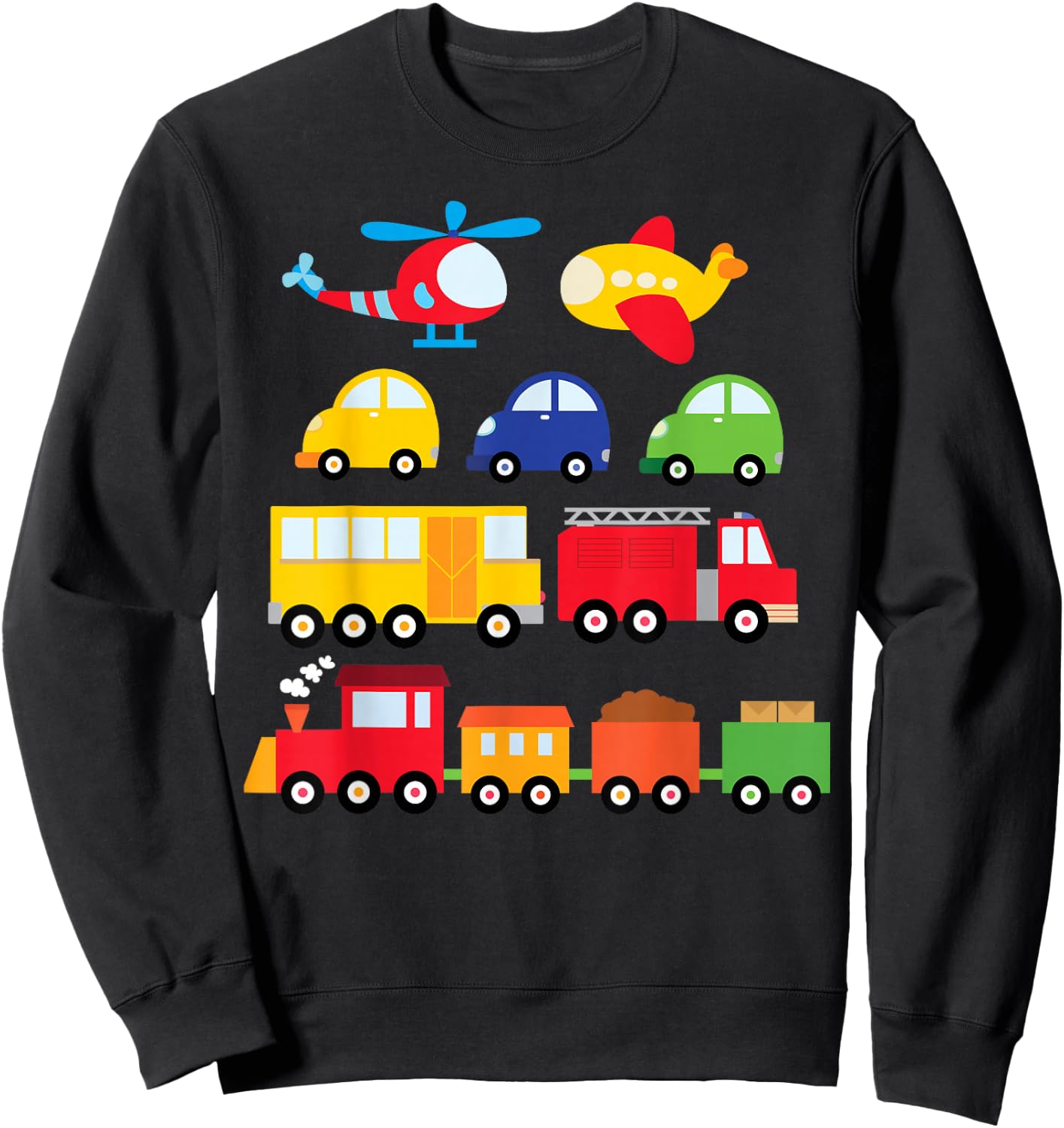 Transportation Trucks Cars Trains Planes Helicopters Toddler Sweatshirt - Sweatshirt | Black