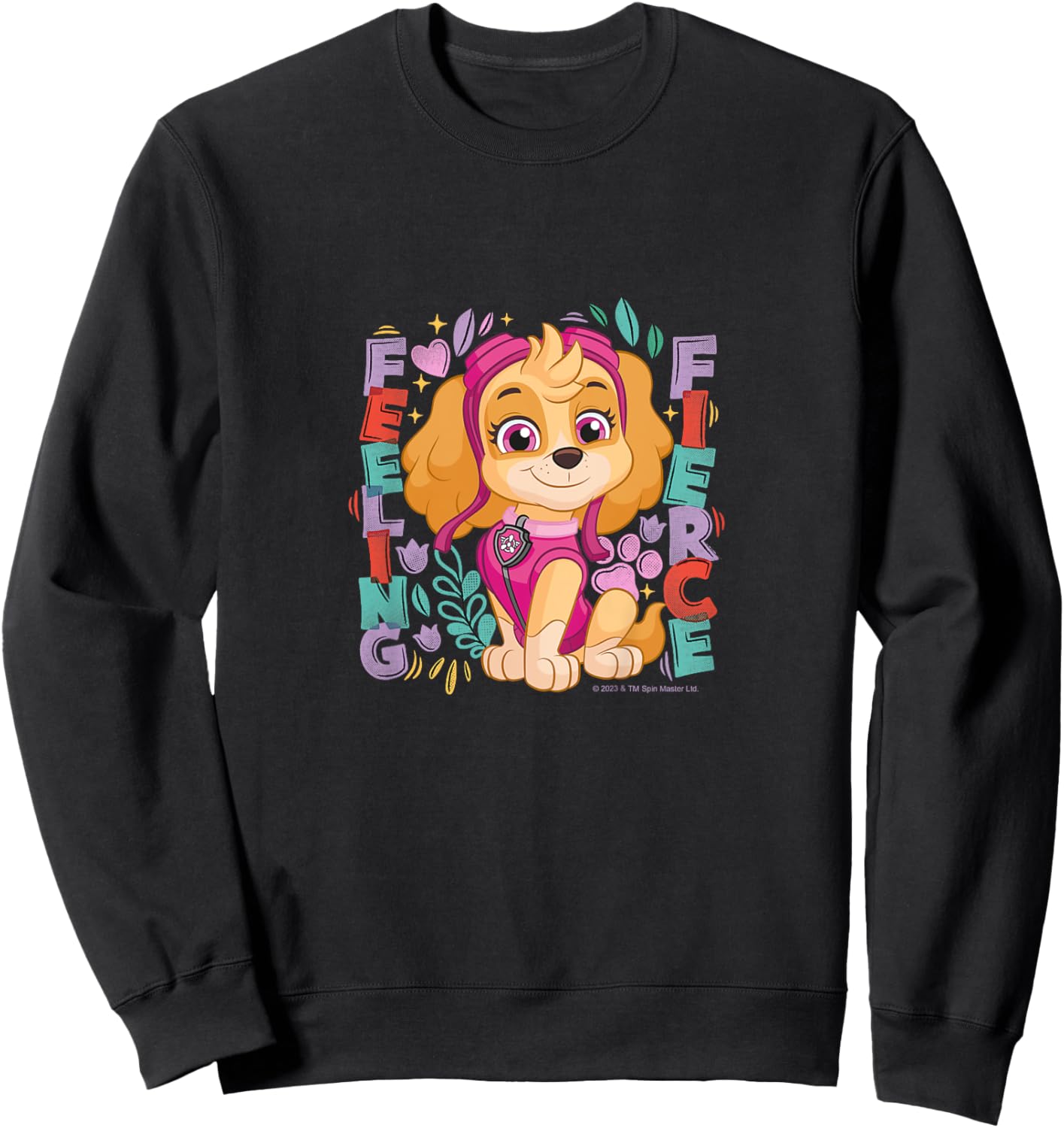Kids PAW Patrol Skye Feeling Fierce Colorful Big Chest Logo Sweatshirt - Sweatshirt | Black