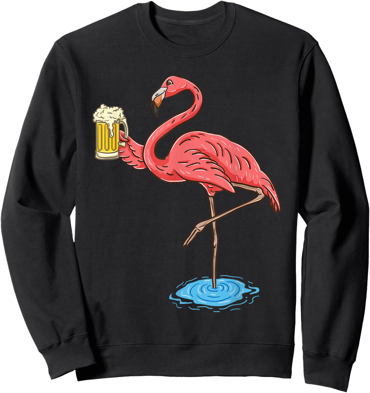 Flamingo Drinking Beer Sweatshirt - Sweatshirt | Black