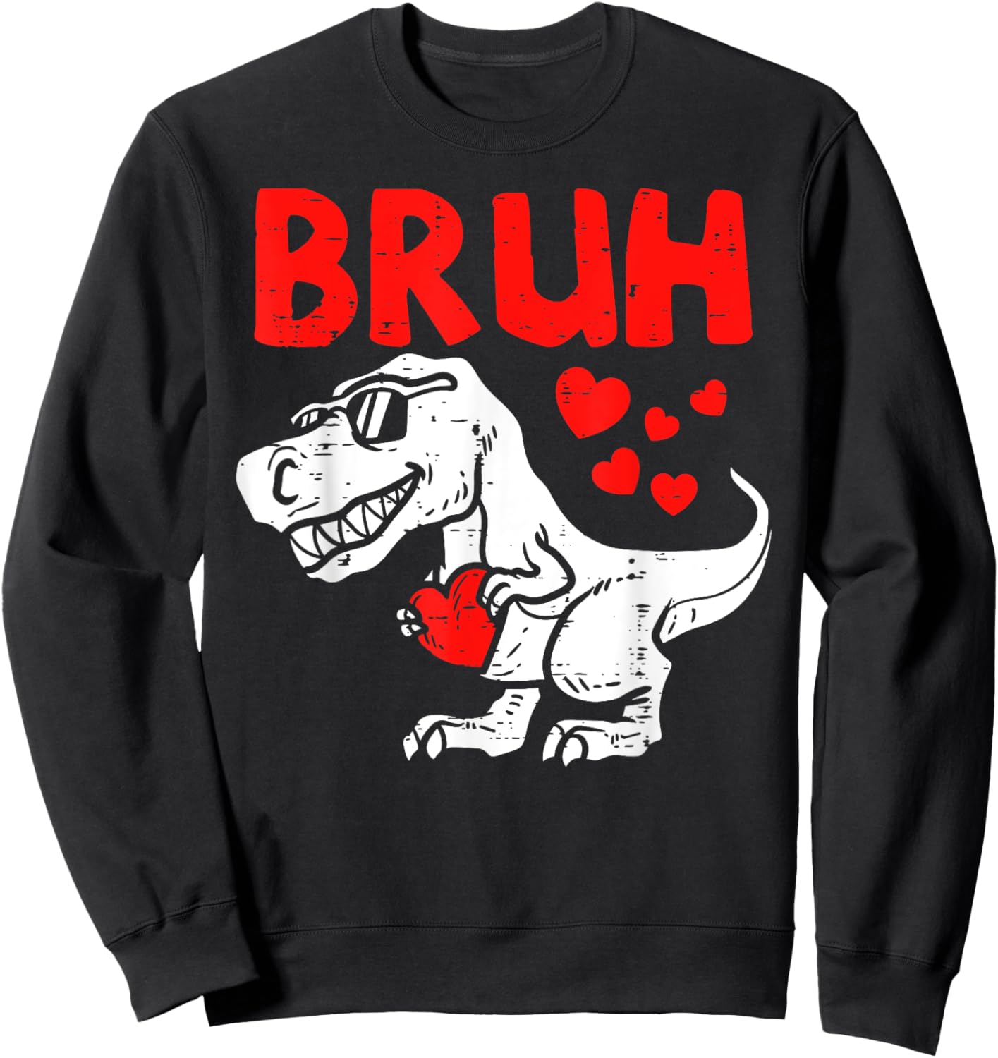 Bruh Dinosaur Retro Valentines Boys Men Kids Steal Hearts Sweatshirt - Sweatshirt | Black
