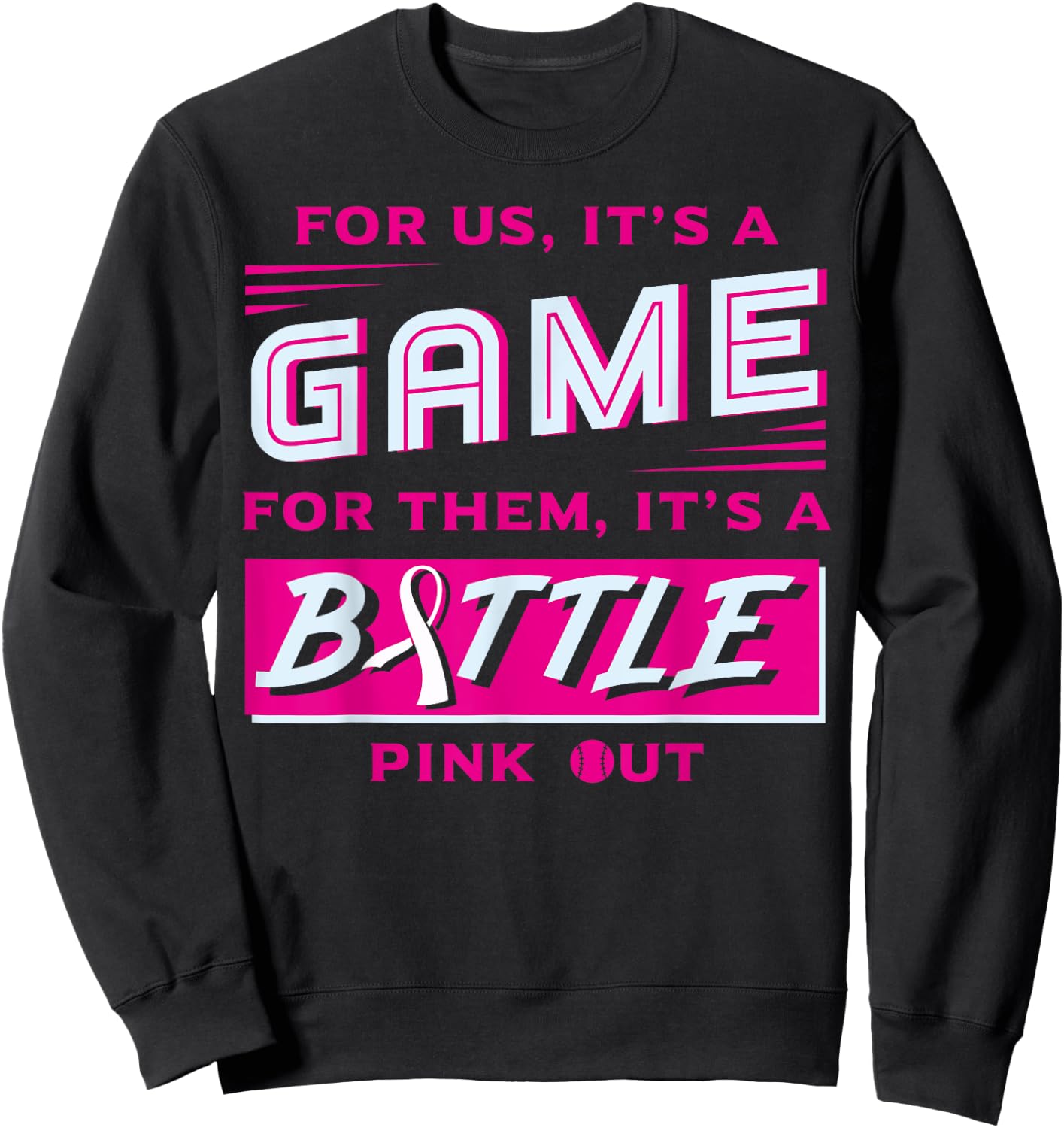 Pink Out Breast Cancer Softball Ball Pink Ribbon Mammogram Sweatshirt - Sweatshirt | Black