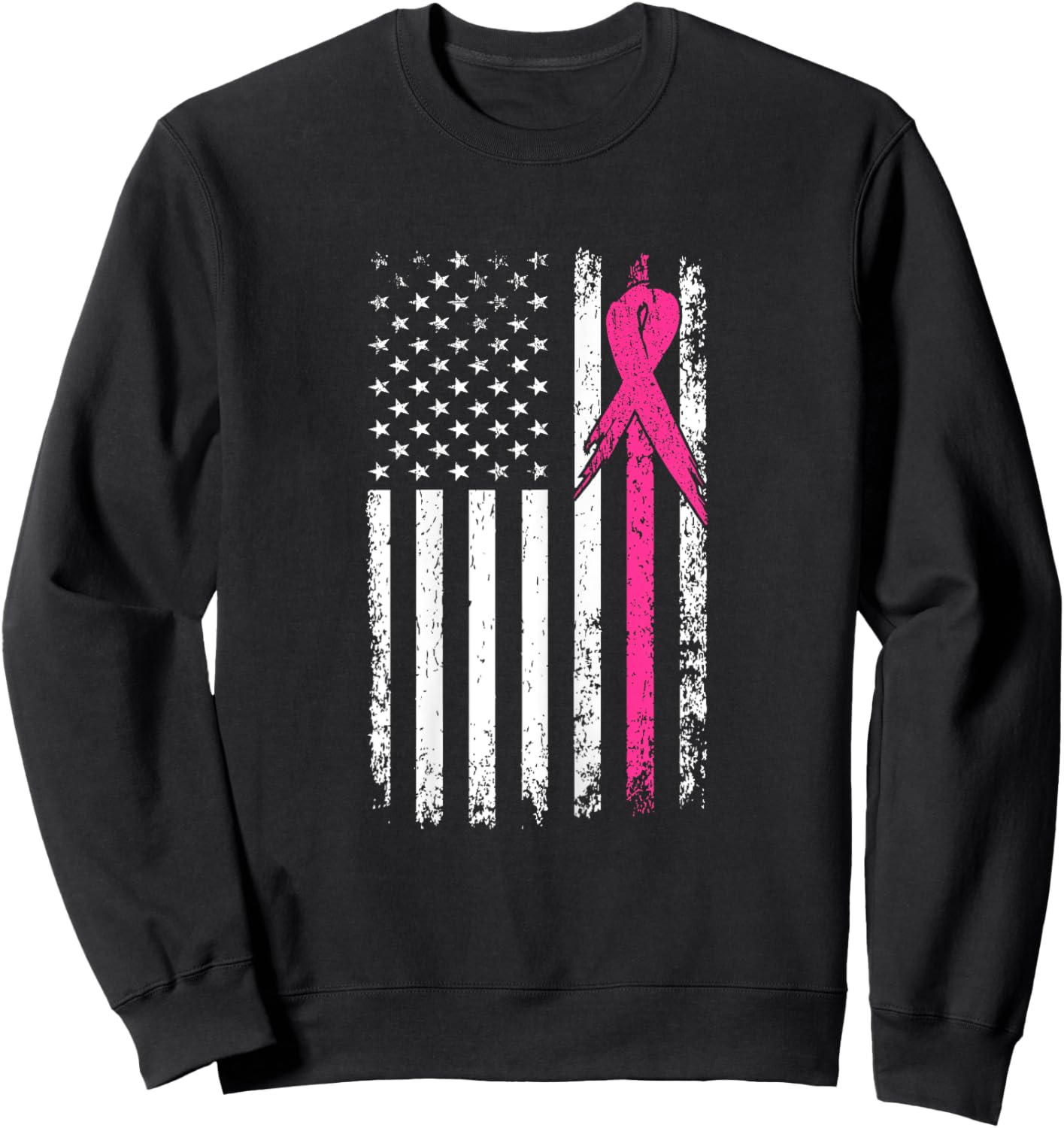 American Flag Pink Ribbon Breast Cancer Awareness Month Women Sweatshirt - Sweatshirt | Black
