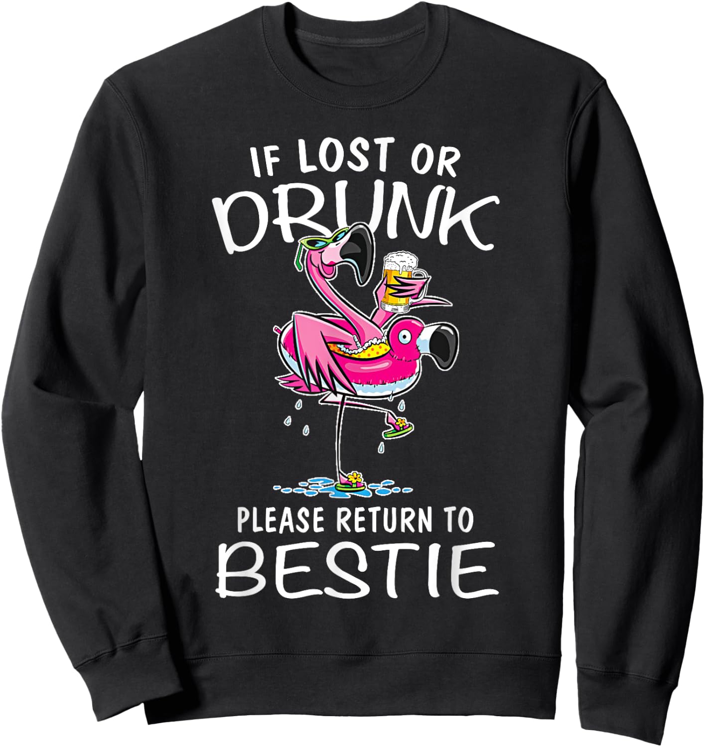 If lost or drunk please return to my bestie Couple Flamingo Sweatshirt - Sweatshirt | Black