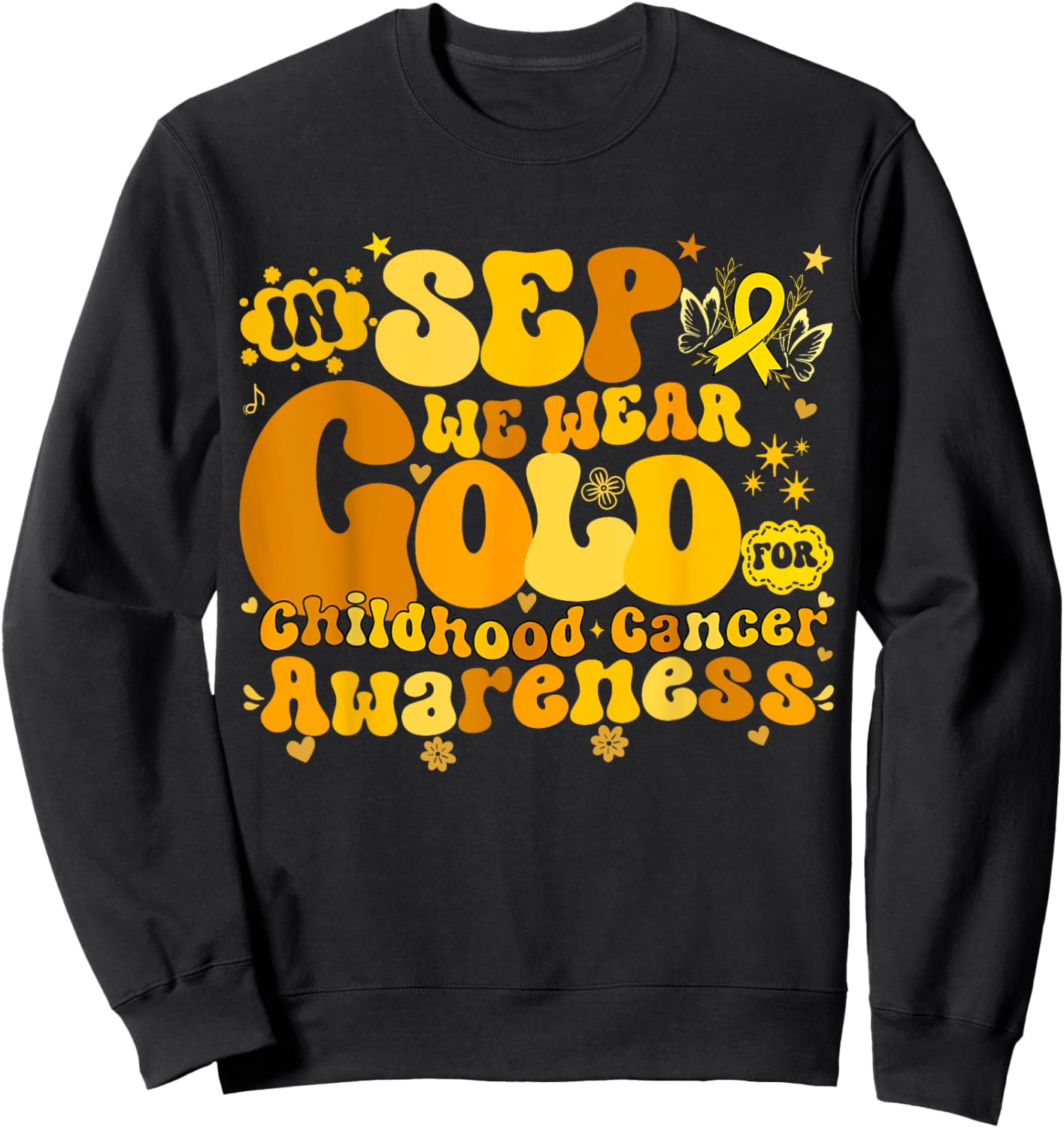 In September We Wear Gold Childhood Cancer Awareness Groovy Sweatshirt - Sweatshirt | Black