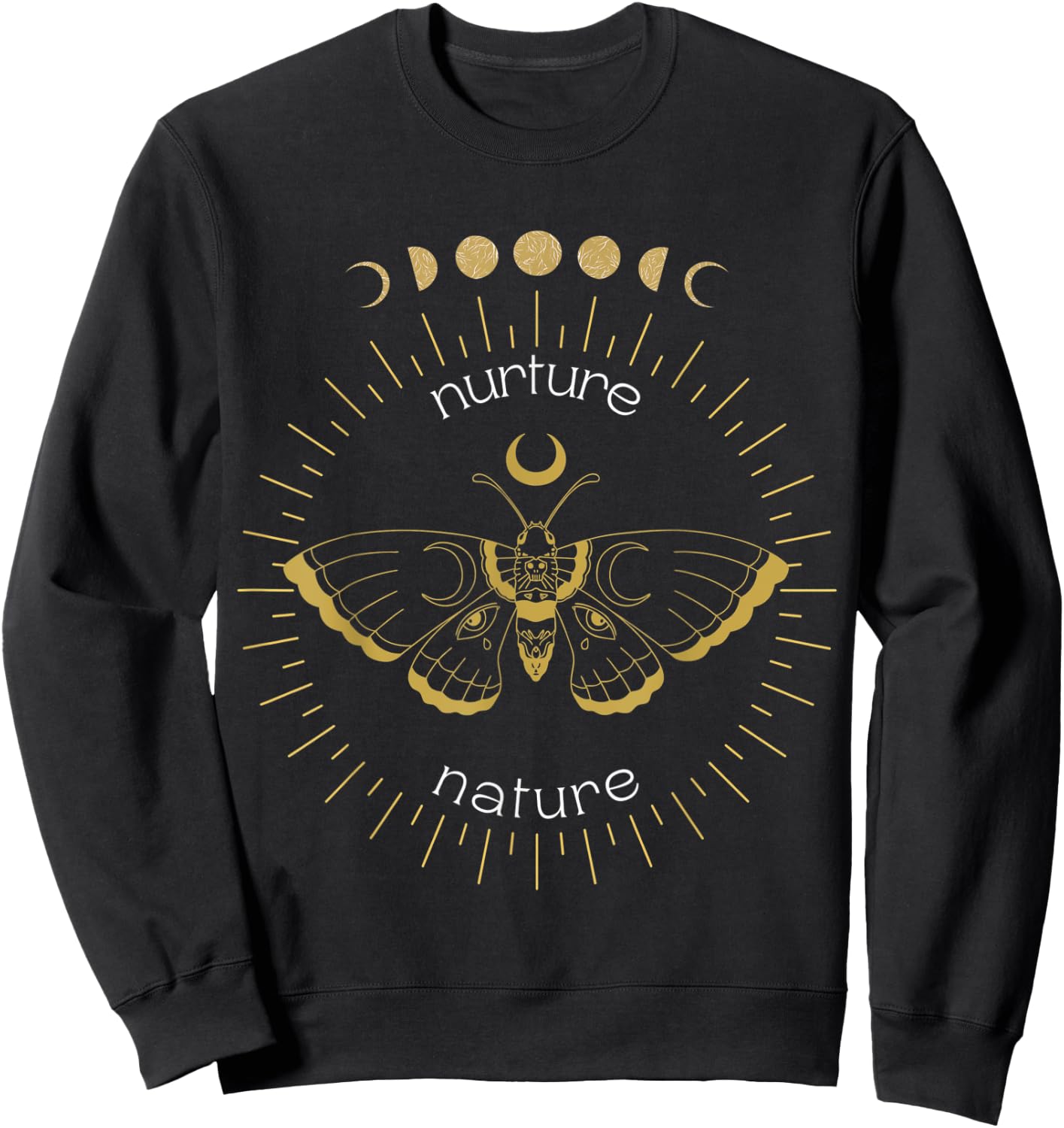 Nurture Nature Celestial Moon Phase Butterfly Cosmic Boho Sweatshirt - Sweatshirt | Black