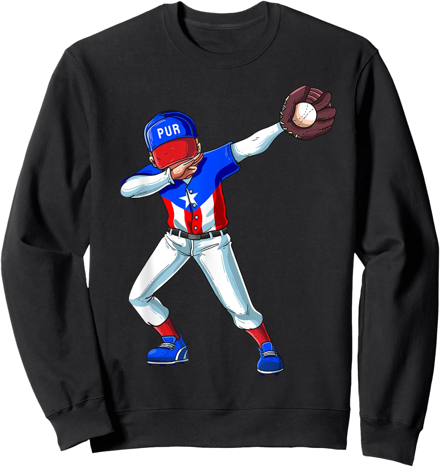 Baseball Dabbing Puerto Rico Player Catcher Pitcher Men Kids Sweatshirt - Sweatshirt | Black