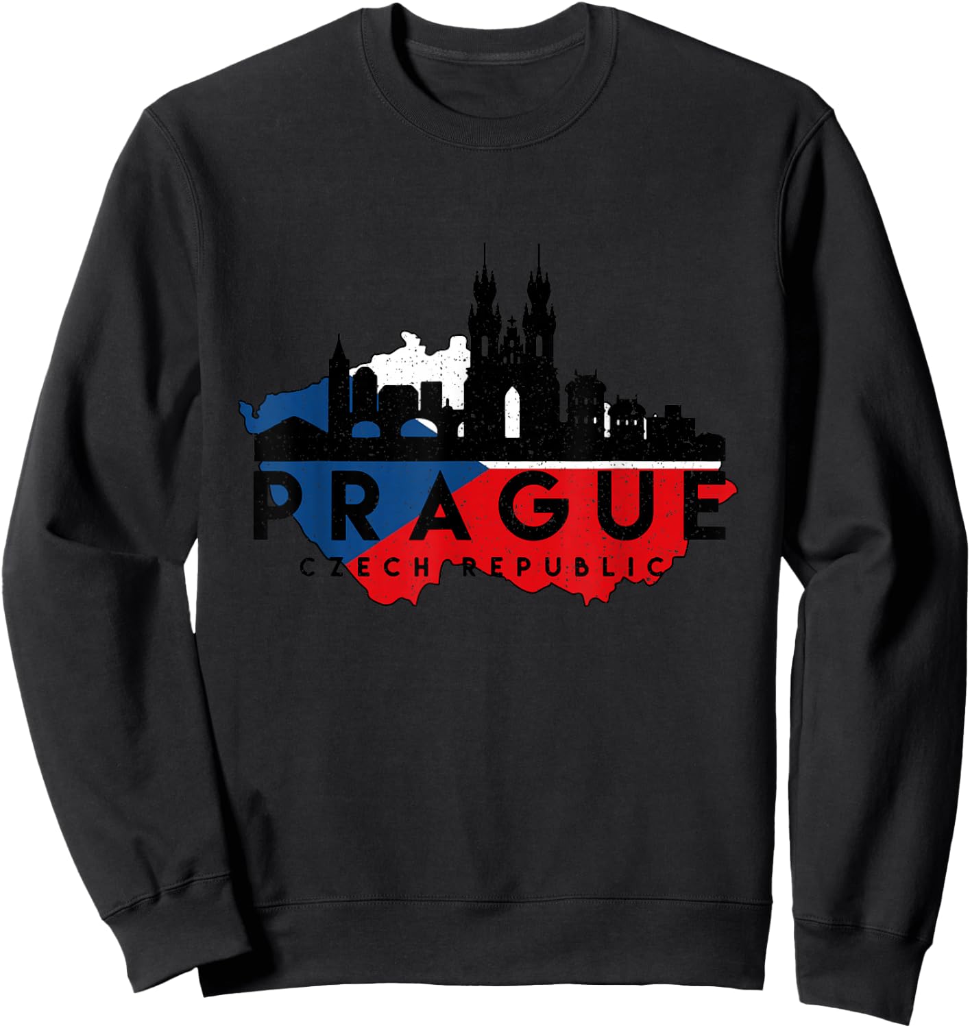 Vintage Prague Cityscape Skyline Czech Republic Map Sweatshirt - Sweatshirt | Black