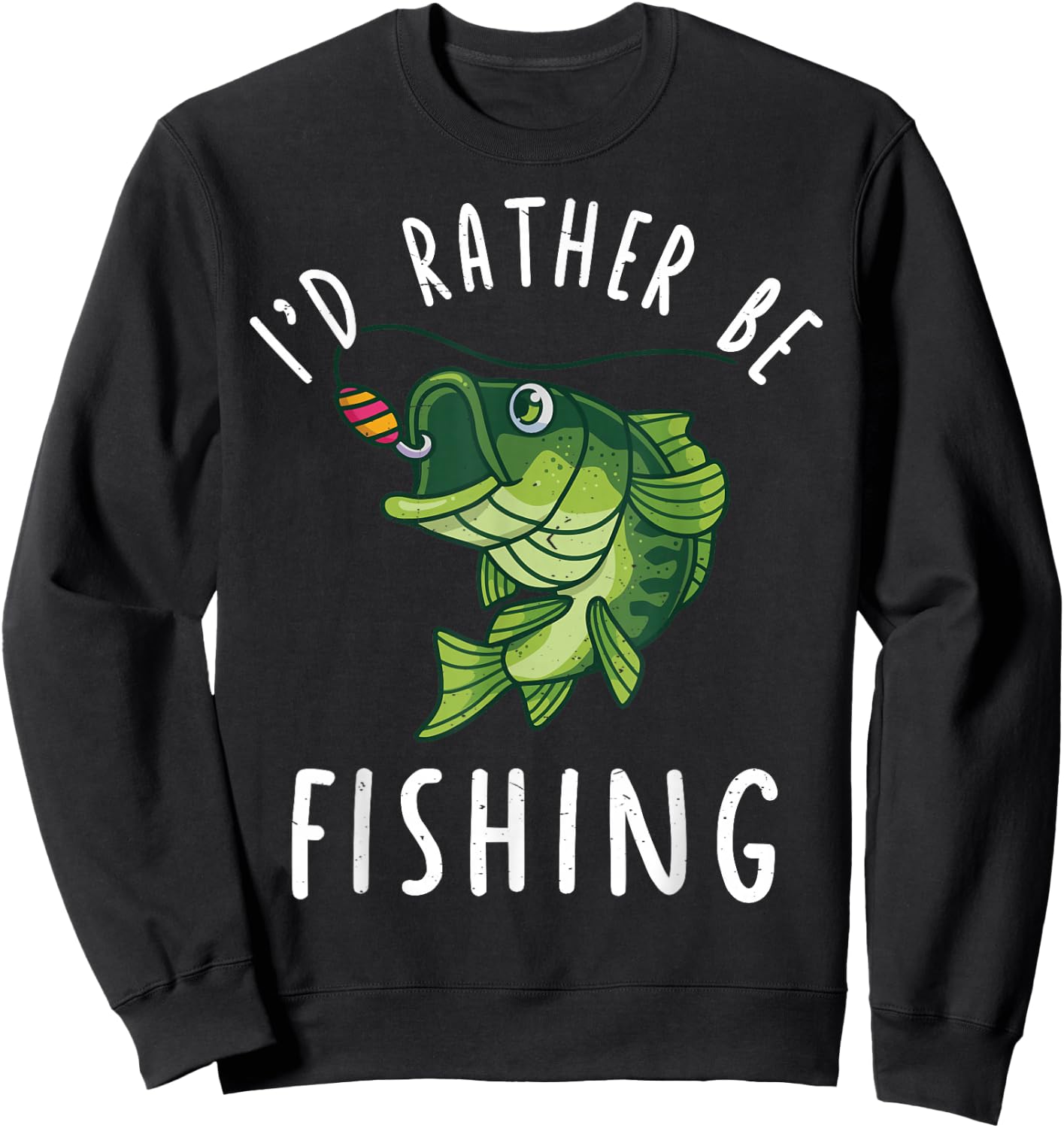 Boy Kids I'd Rather Be Fishing-Shirt Funny Bass Fishing Gift Sweatshirt - Sweatshirt | Black