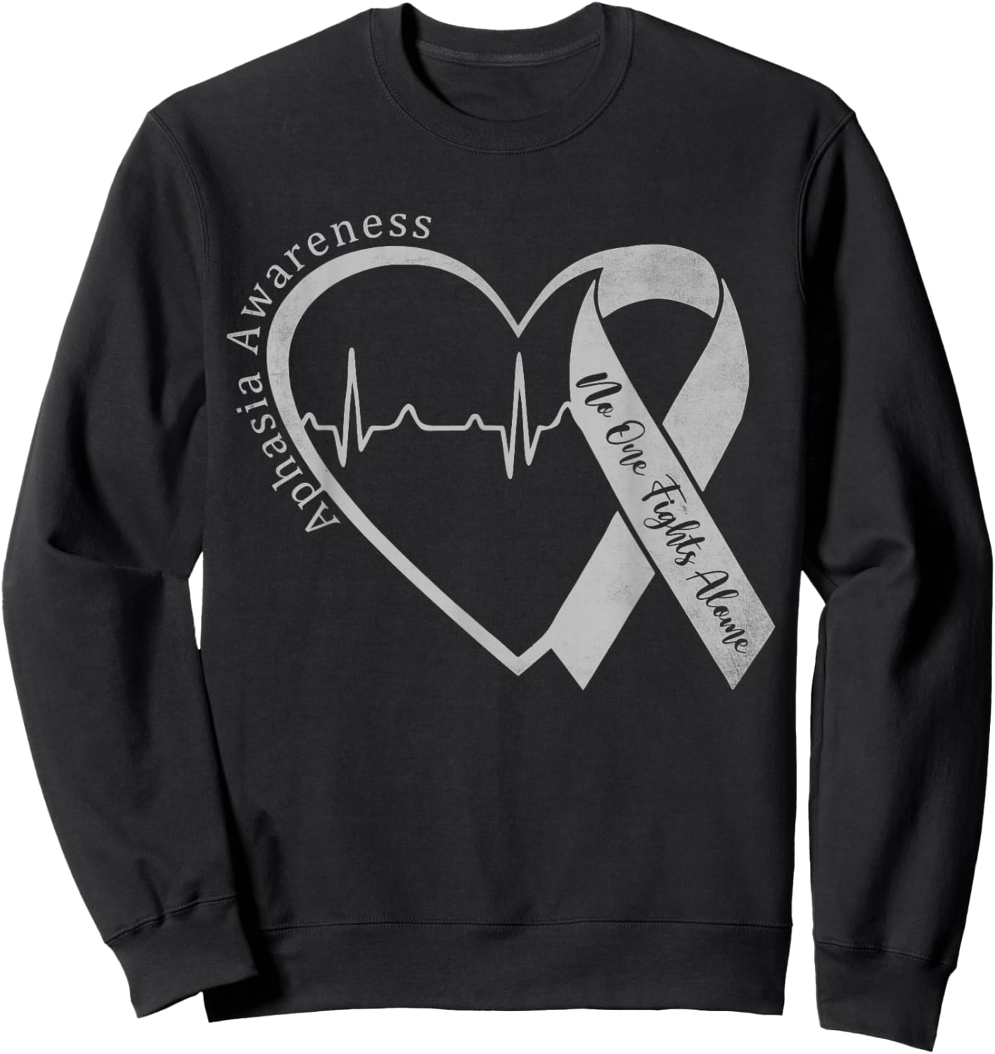 Aphasia Awareness Heart Gray Ribbon Support Family Matching Sweatshirt - Sweatshirt | Black