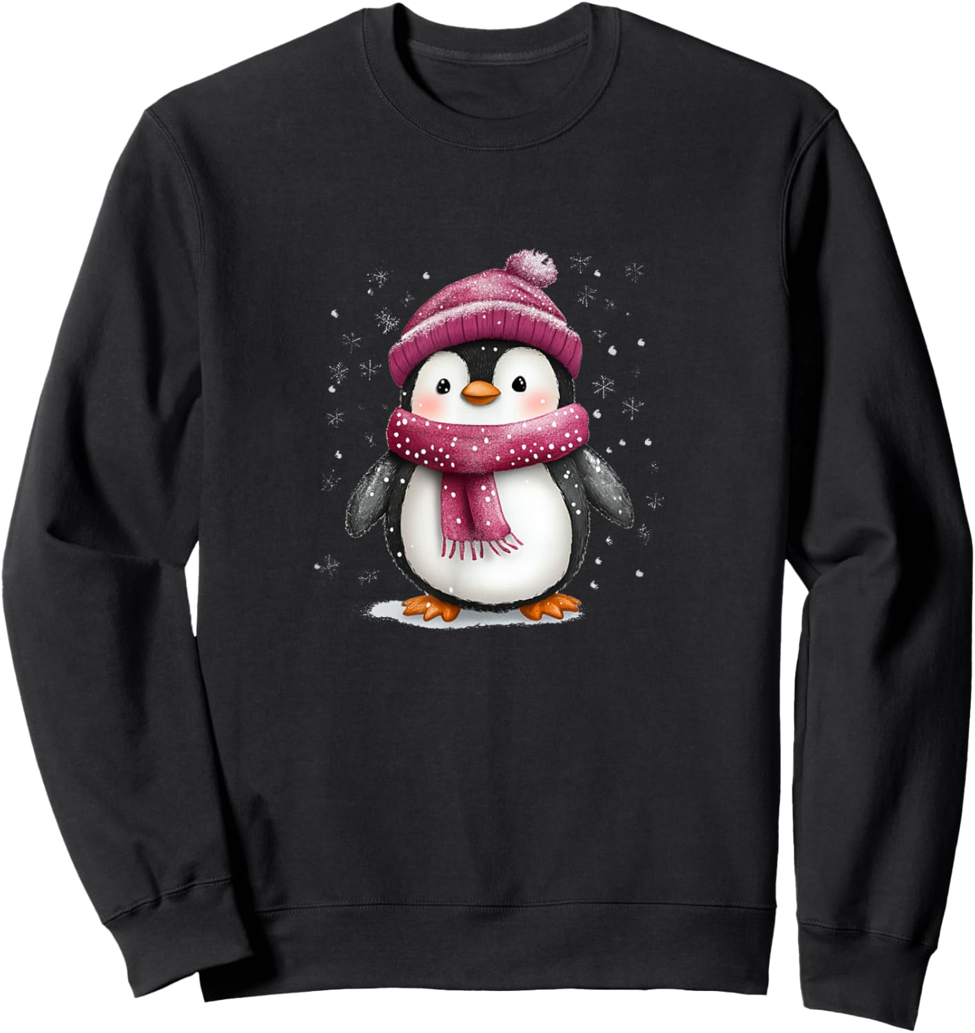 Cute Penguin With Hat And Scarf Winter Snow Sweatshirt - Sweatshirt | Black