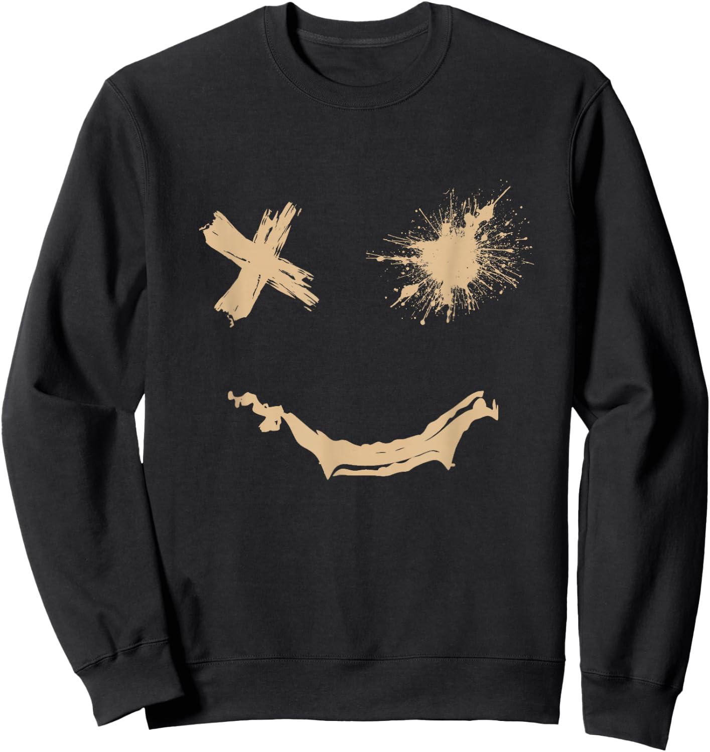 Tan Grunge Face Tan Color Graphic Sweatshirt - Sweatshirt | Black