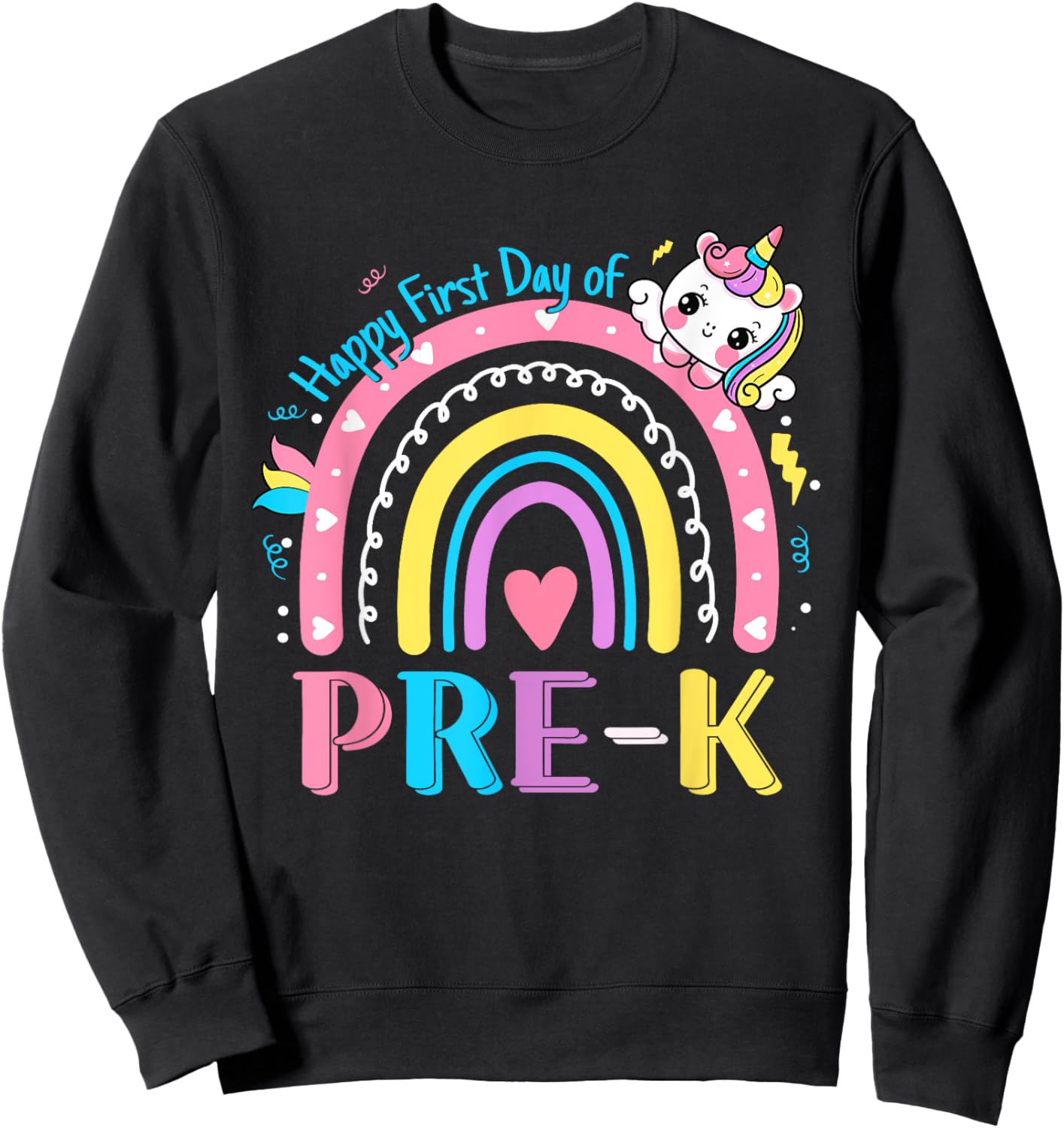 Pre-K First Day to School Team Pre K Unicorn Girl Kids Sweatshirt - Sweatshirt | Black