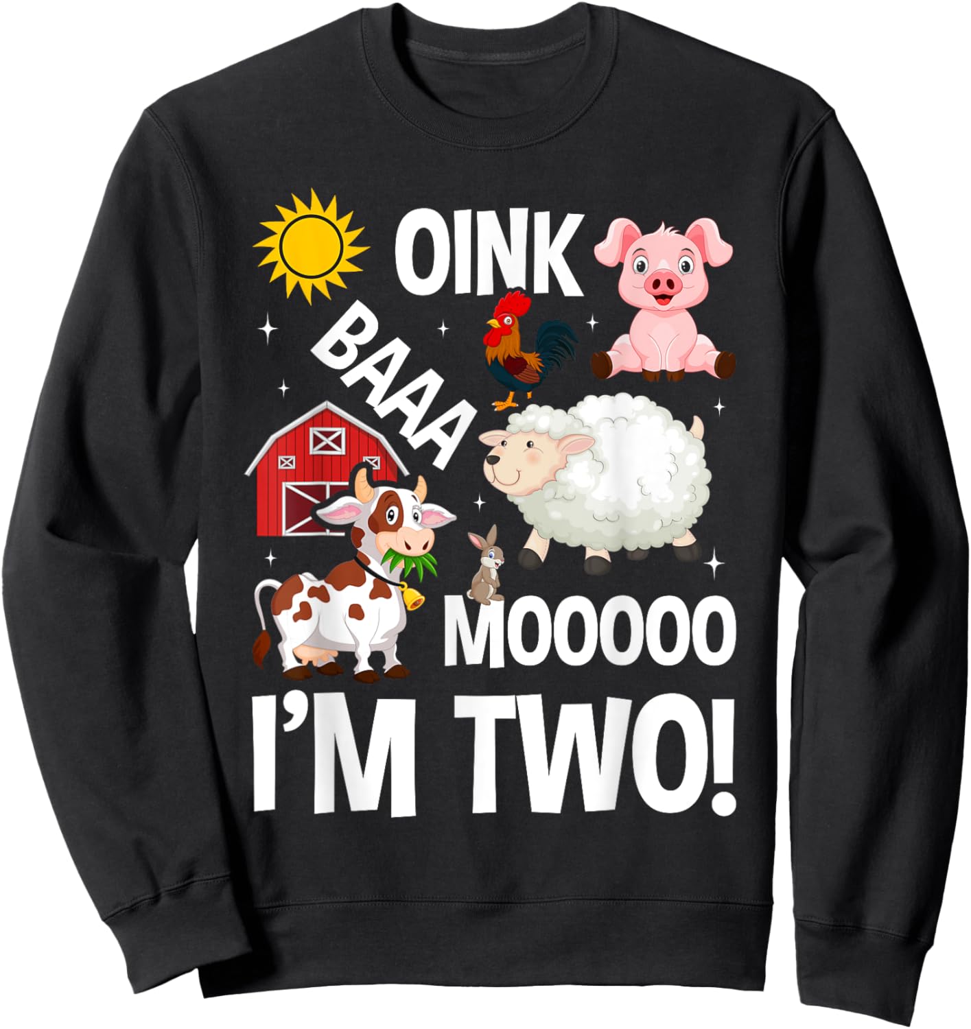 Farm Animals 2nd Birthday 2 Year Old Birthday Party Sweatshirt - Sweatshirt | Black
