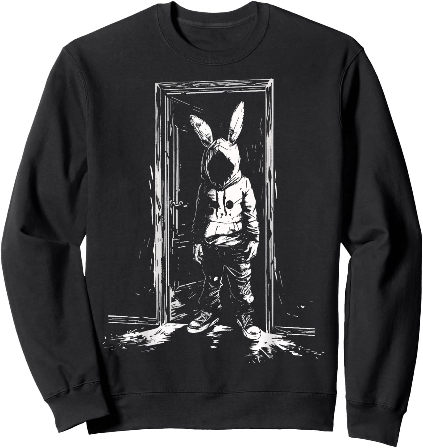 Horror Bunny Mask Man Rabbit Alt Goth Slasher Creepy Door Sweatshirt - Sweatshirt | Black