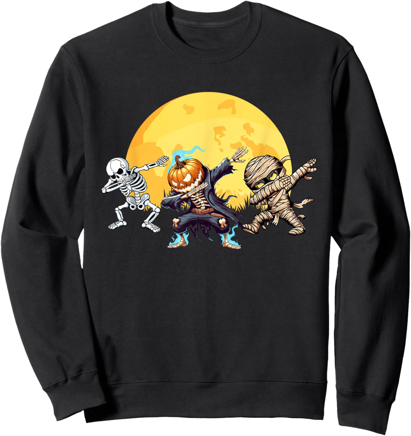 Dabbing Skeleton Mummy Spooky Squad Men Kids Boys Halloween Sweatshirt - Sweatshirt | Black