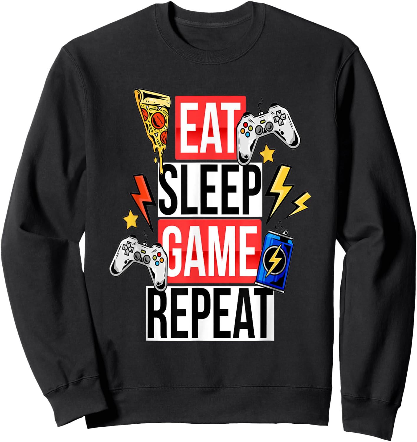 Funny Eat Sleep Game Repeat for Video Games Lovers Sweatshirt - Sweatshirt | Black