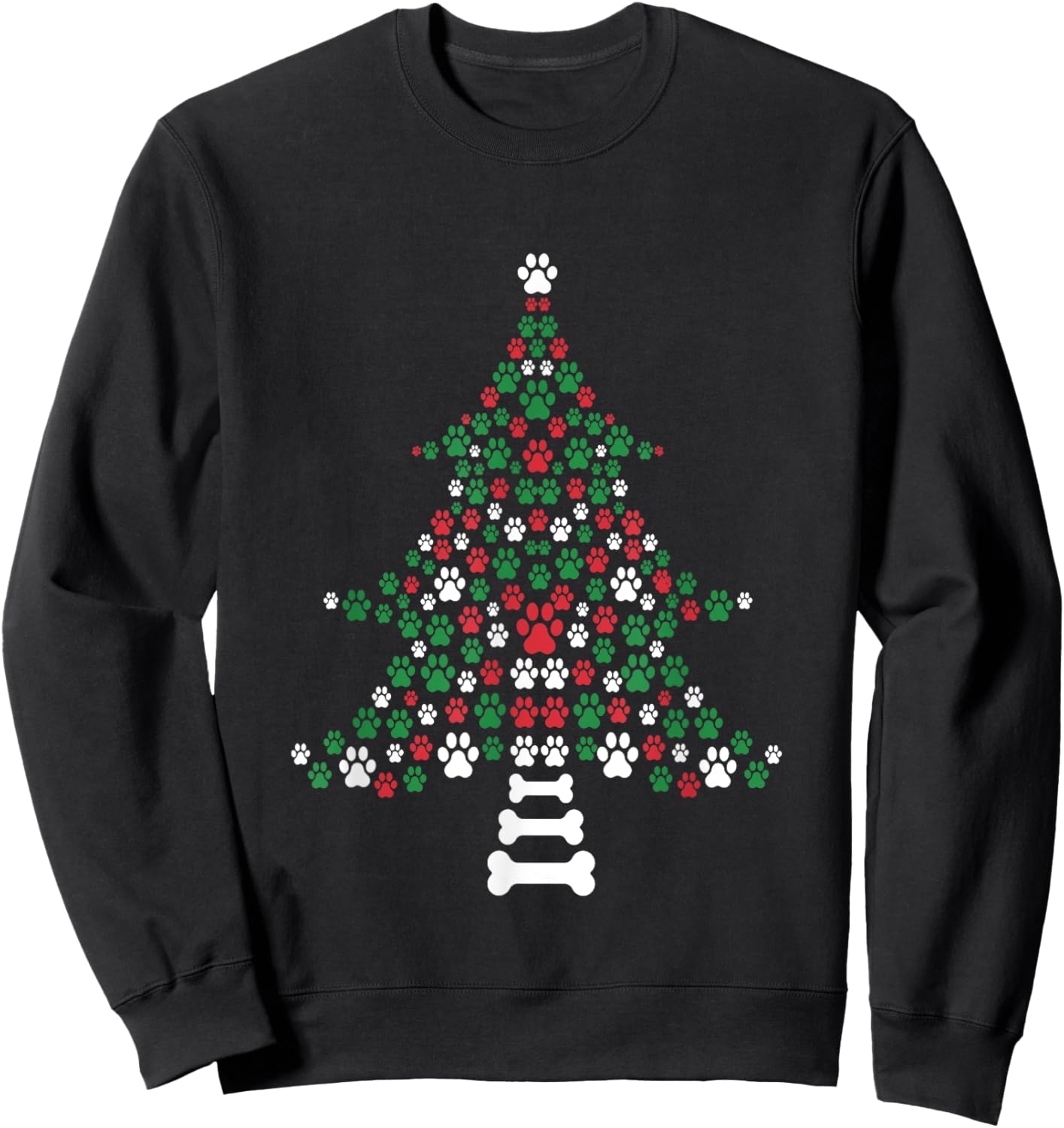 Dog Paws Print Christmas Tree Cute Dog Lover Christmas Women Kids Sweatshirt - Sweatshirt | Black