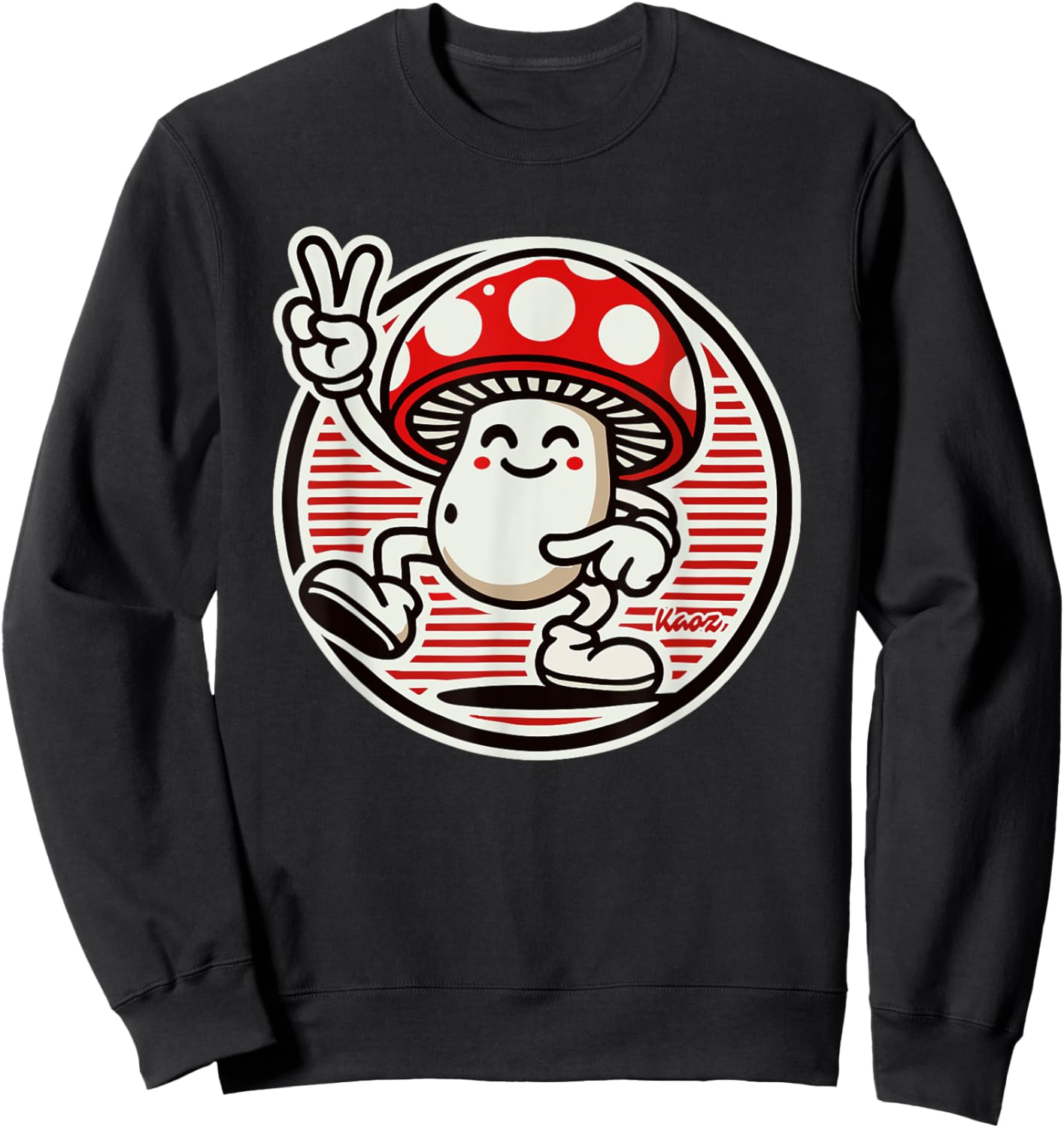 Retro Vintage Psychedelic: Funny Mushroom Peace Sign Sweatshirt - Sweatshirt | Black