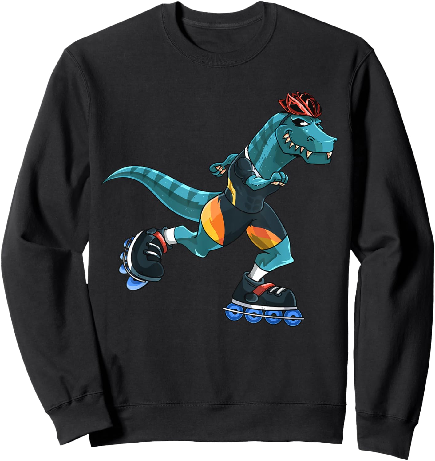 Dino Rides On Rollers T-Rex Roller Skater Skating Kids Boys Sweatshirt - Sweatshirt | Black