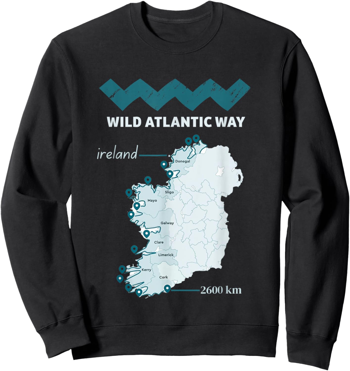 The wild atlantic way ireland coastal route map, west coast Sweatshirt - Sweatshirt | Black