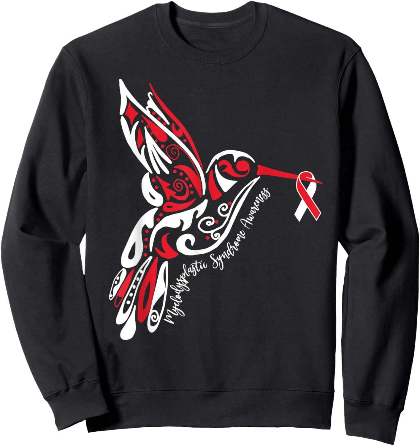 Myelodysplastic Syndrome MDS Awareness Hummingbird Ribbon Sweatshirt - Sweatshirt | Black