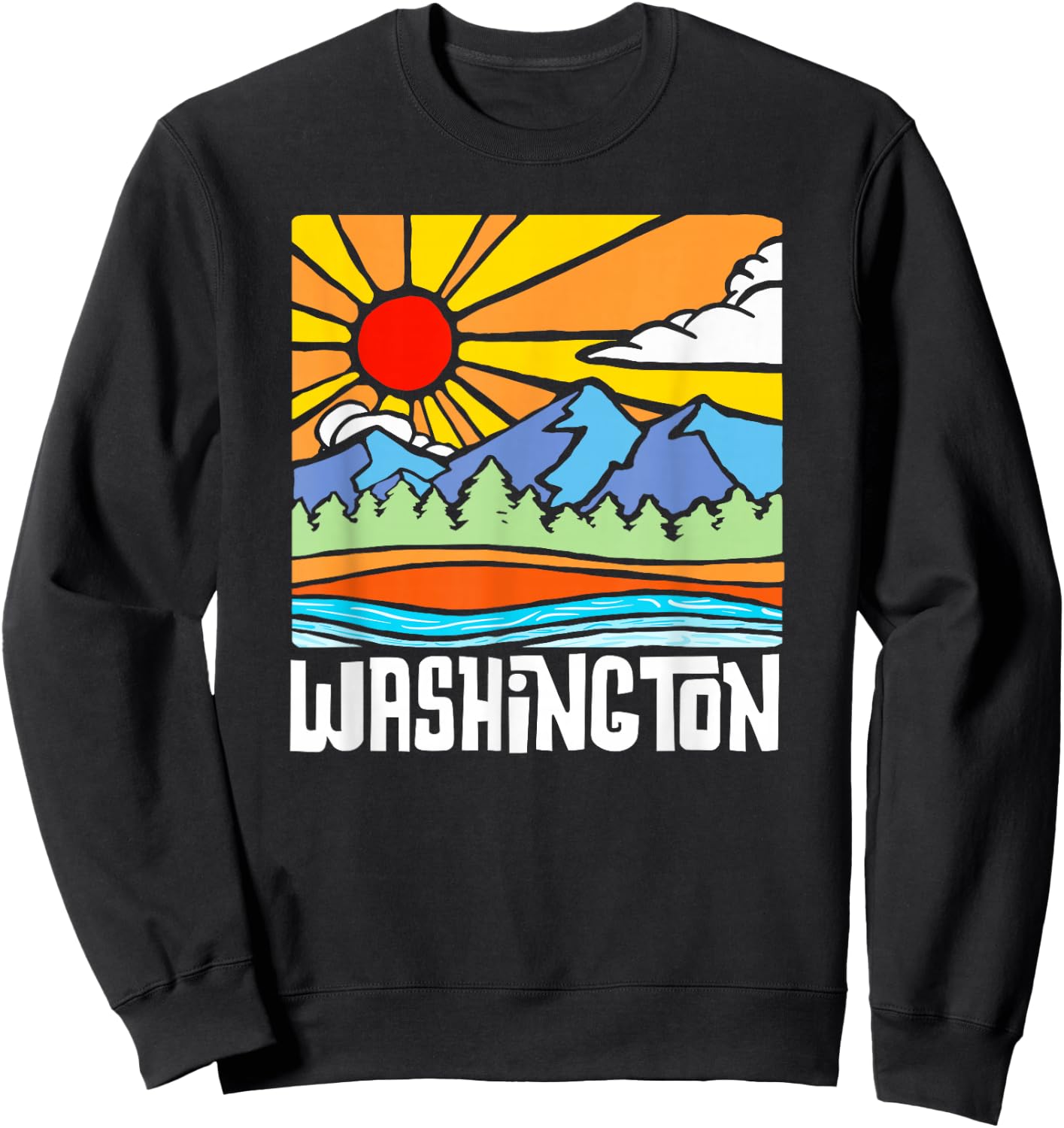 Washington Artistic Nature & Mountains State Vintage Graphic Sweatshirt - Sweatshirt | Black