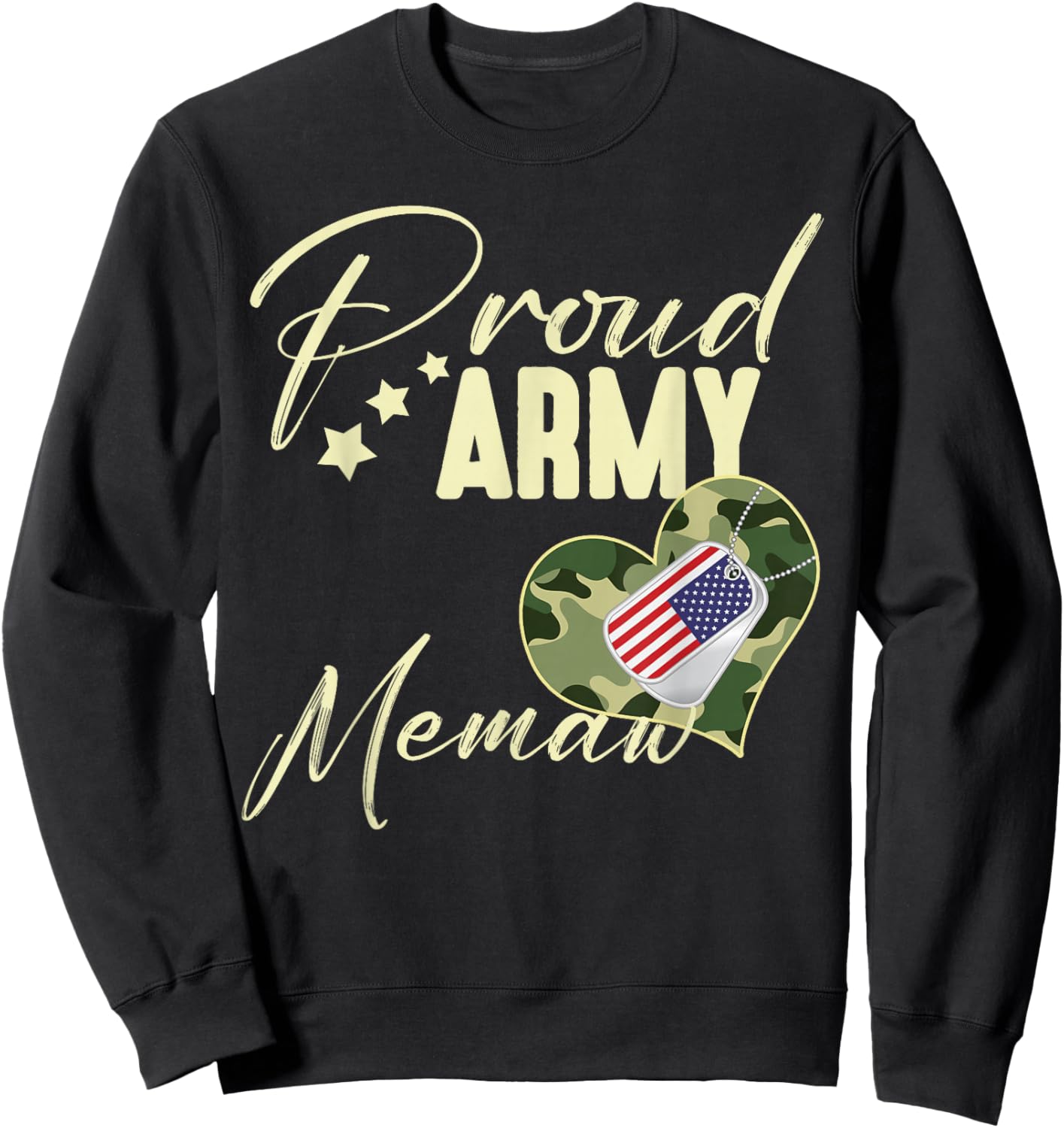 Proud Army MEMAW Camouflage Dog Tag USA American Flag Sweatshirt - Sweatshirt | Black