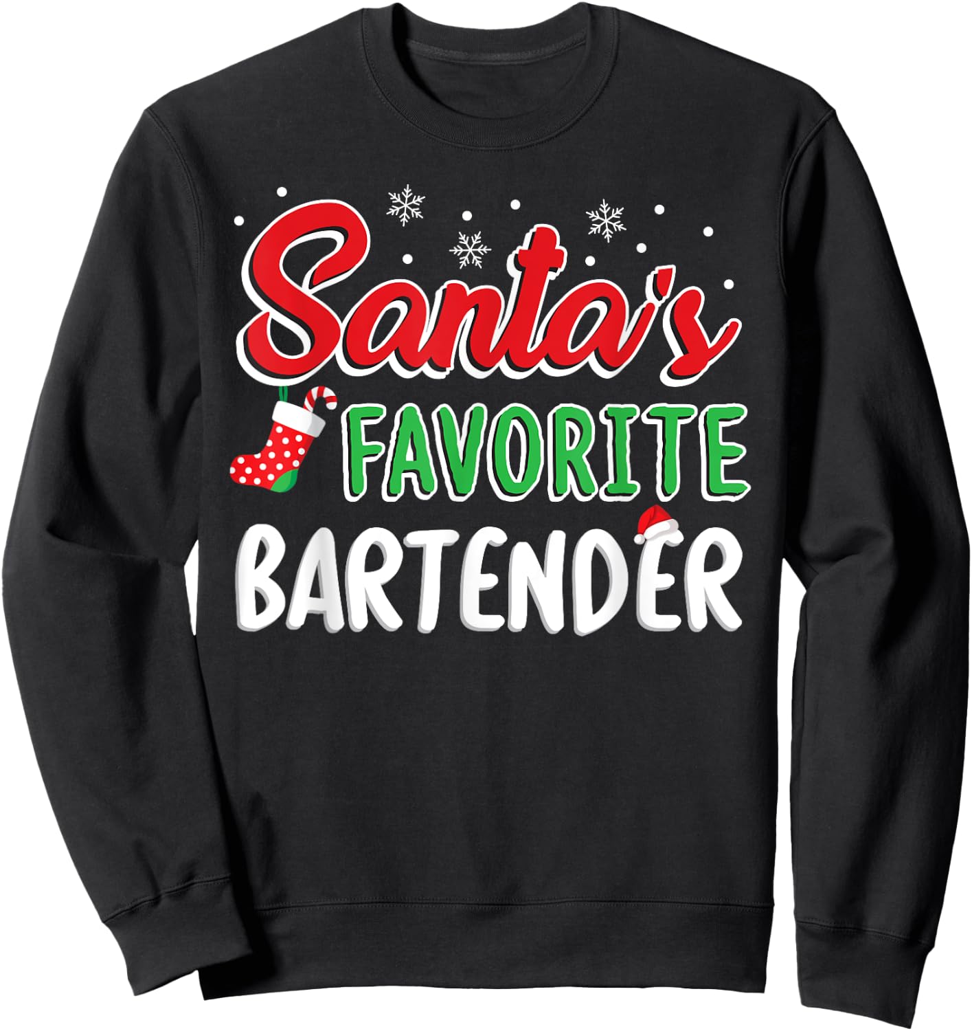 Santa's Favorite Bartender T Shirt Cute Xmas Party Drinking Sweatshirt - Sweatshirt | Black
