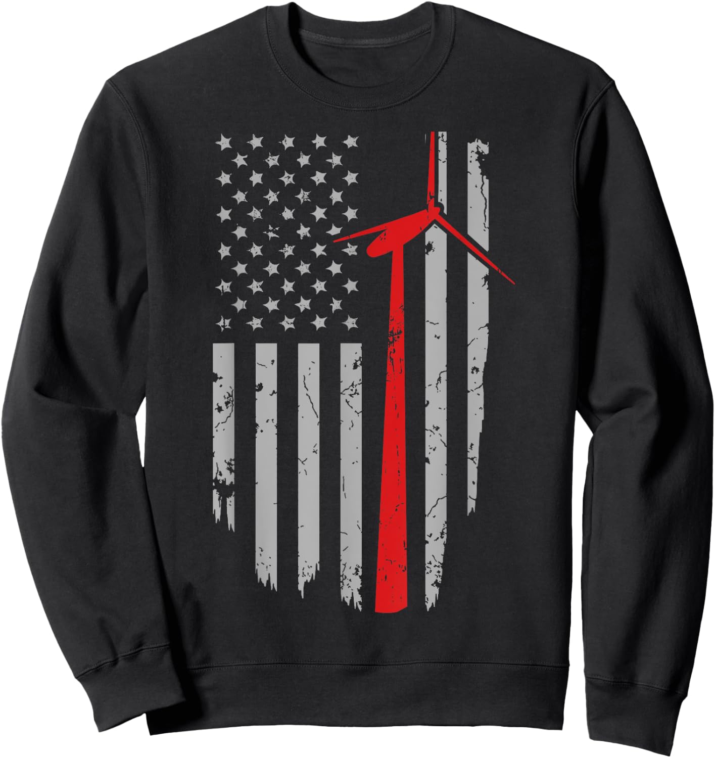 Vintage American Flag Apparel, Wind Turbine Technician Sweatshirt - Sweatshirt | Black