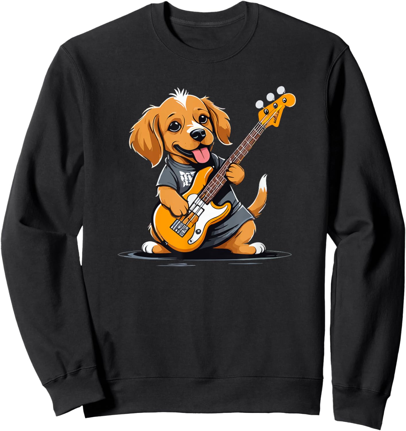 Dog playing Bass Guitar, Dog Guitarist Women Kids Sweatshirt - Sweatshirt | Black