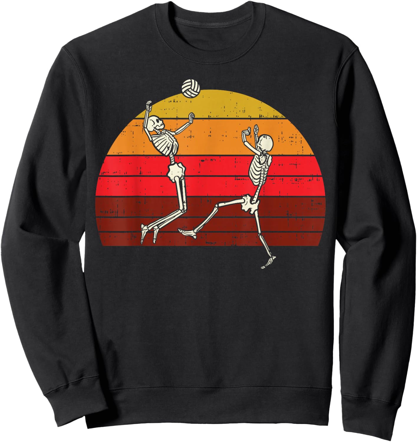 Skeleton Playing Volleyball Retro Halloween Sport Gift Sweatshirt - Sweatshirt | Black