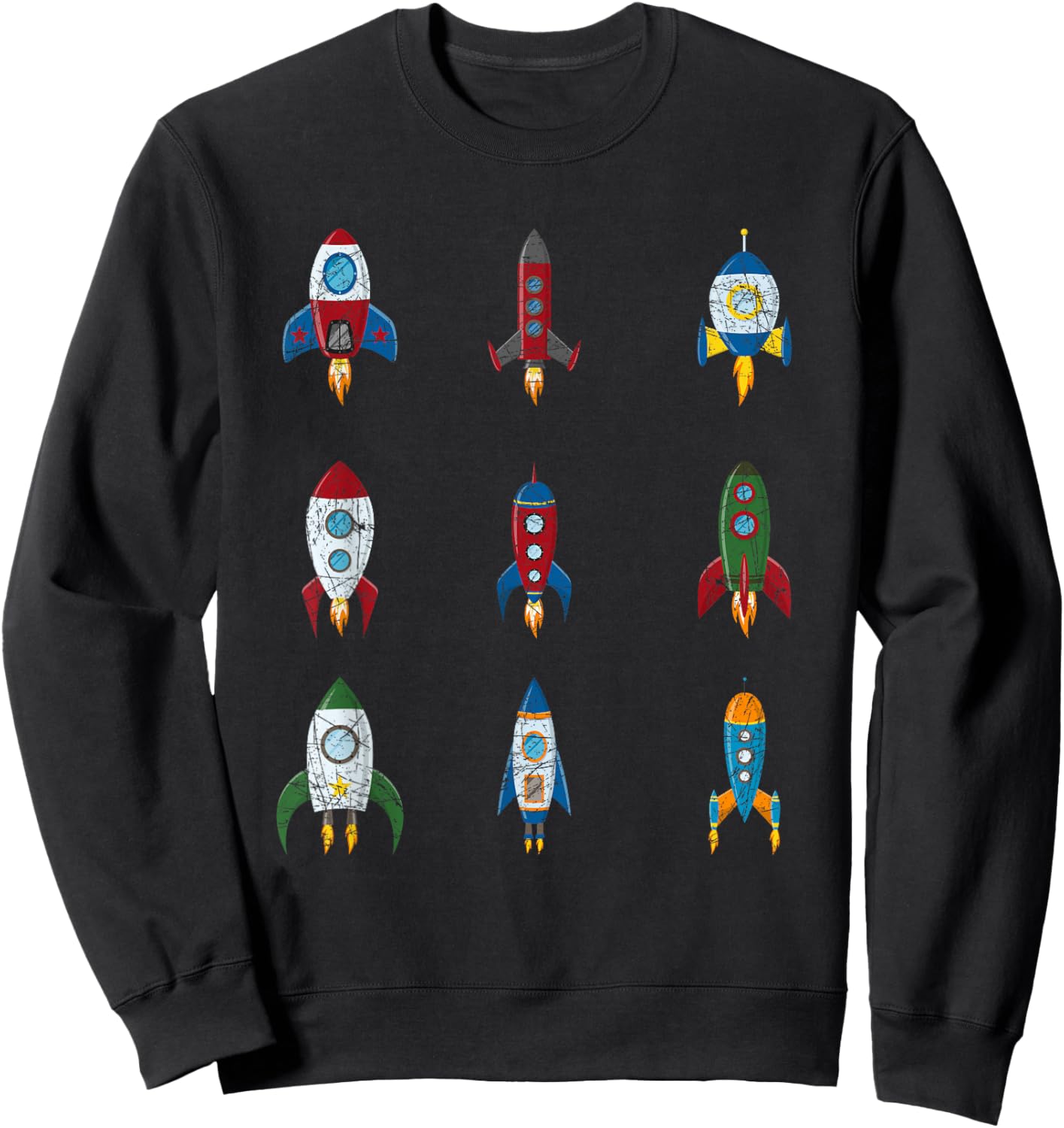Retro Rocket Ships Outer Space Boys Kids Gift Astronaut Sweatshirt - Sweatshirt | Black