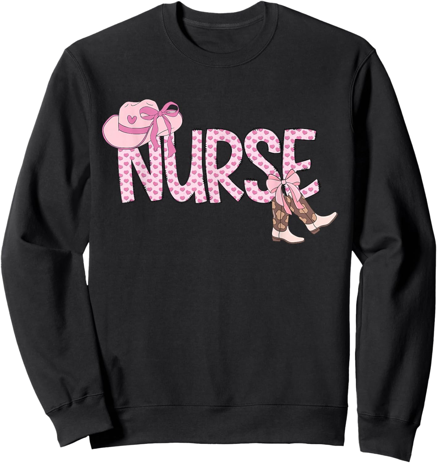 Pink Coquette Western cowgirl Nurse Nursing Sweatshirt - Sweatshirt | Black