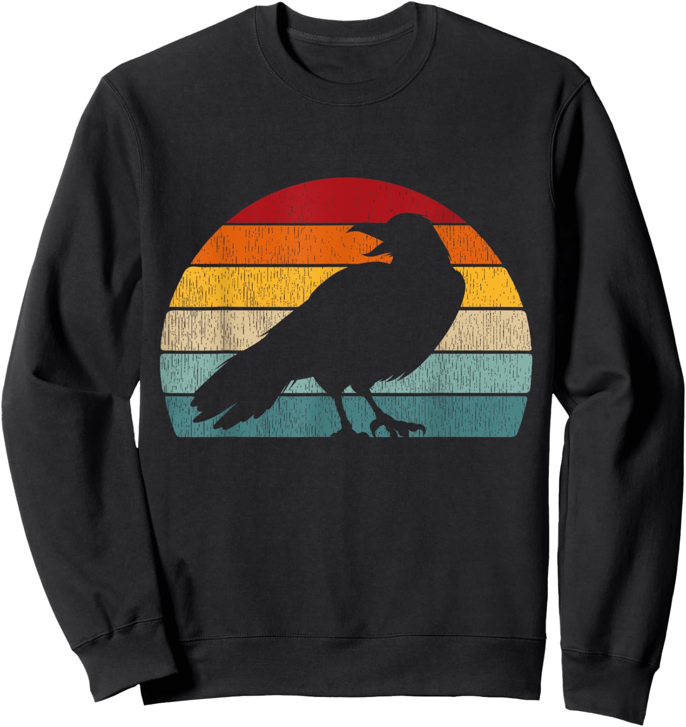 1980s Retro Crow Men Raven Merch Distressed Bird Sweatshirt - Sweatshirt | Black
