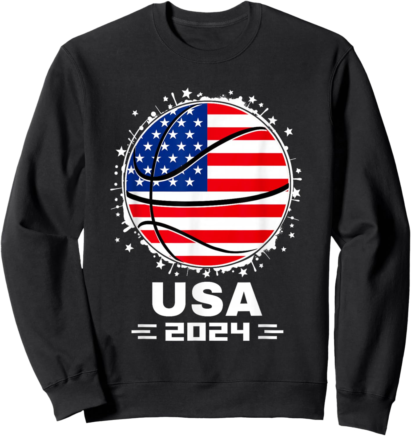 USA Team 2024 United States American Flag Basketball USA Sweatshirt - Sweatshirt | Black