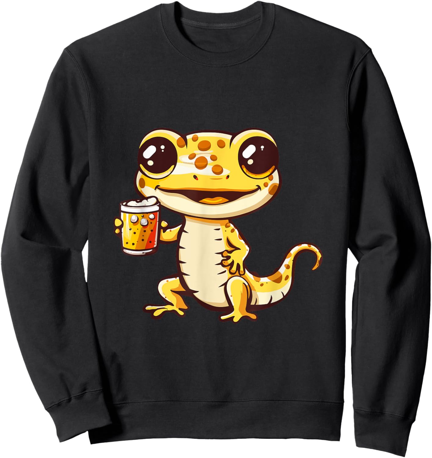 Gecko With Beer | Funny Drinking Party Sweatshirt - Sweatshirt | Black