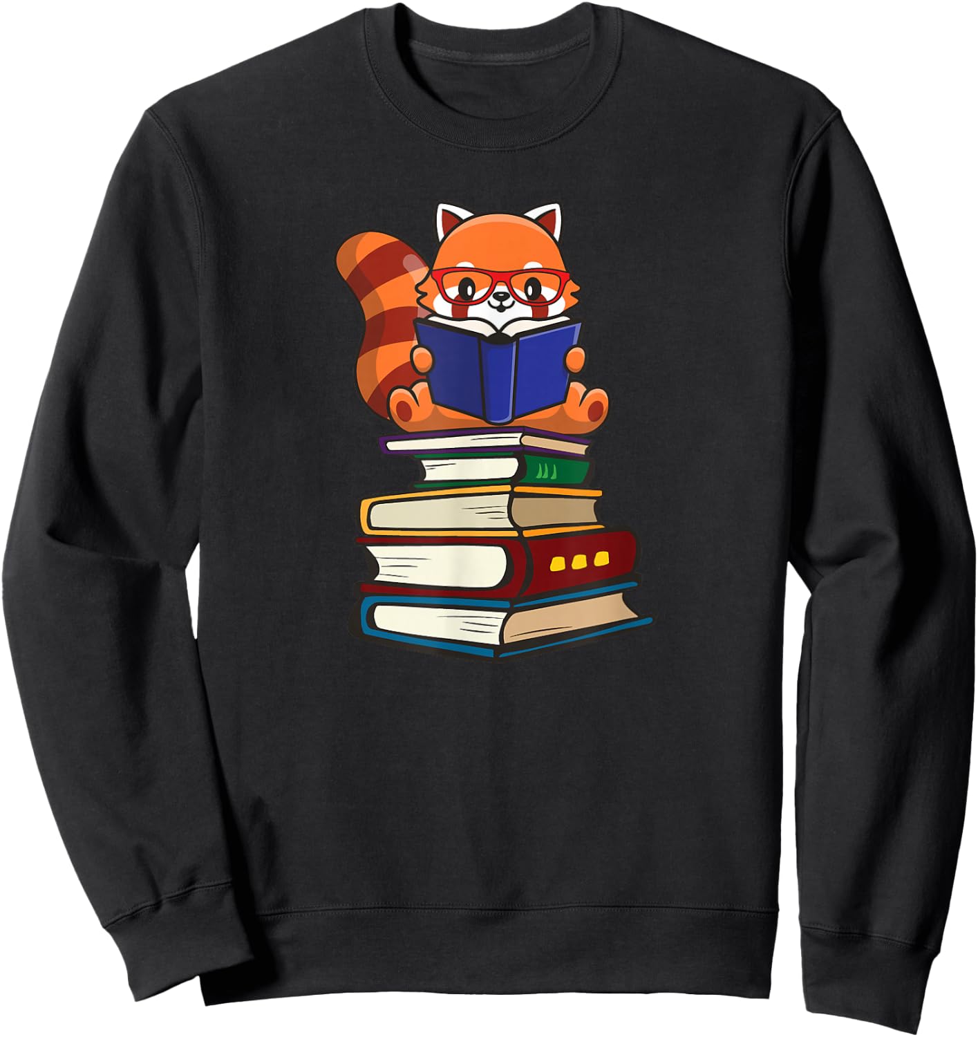 Cute Kawaii Kids Reading Books Glasses Red Panda Lover Sweatshirt - Sweatshirt | Black