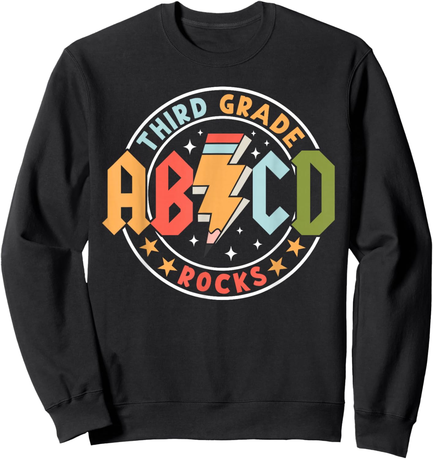 ABCD 3rd Grade Rocks Pencil Lightning Teachers Rock Boys Sweatshirt - Sweatshirt | Black