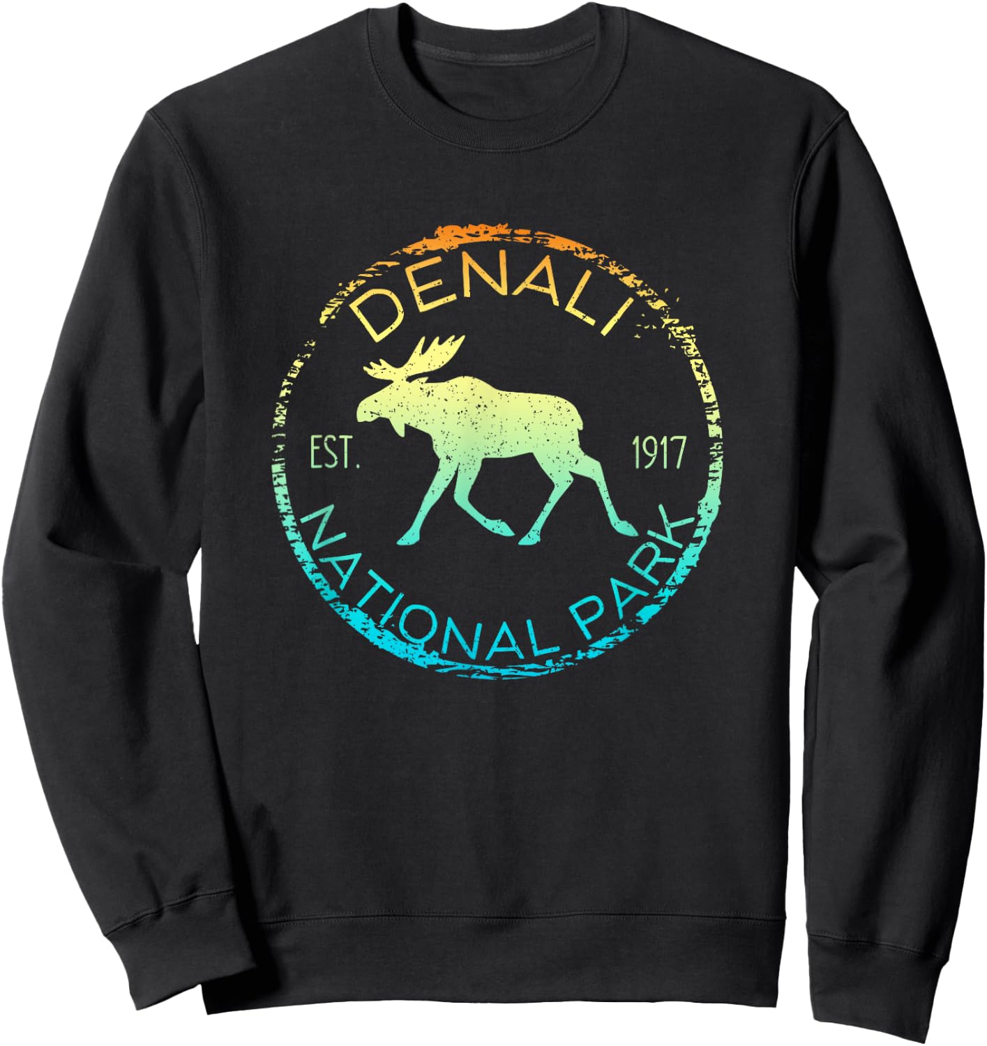 Denali National Park Alaska Retro Moose Hiker Souvenir Sweatshirt - Sweatshirt | Black