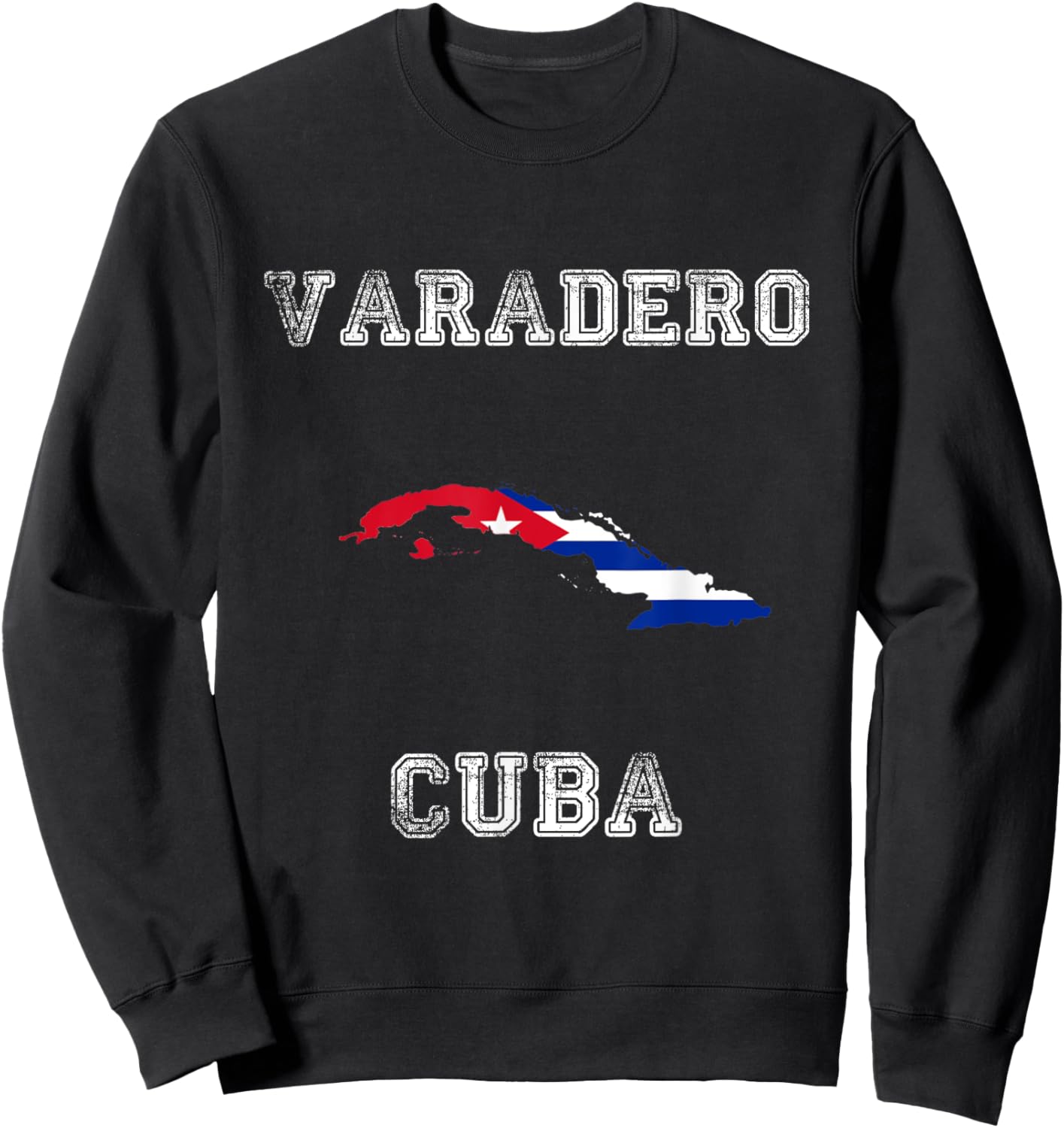 Retro Varadero Cuba Distressed Cuba Flag Sweatshirt - Sweatshirt | Black
