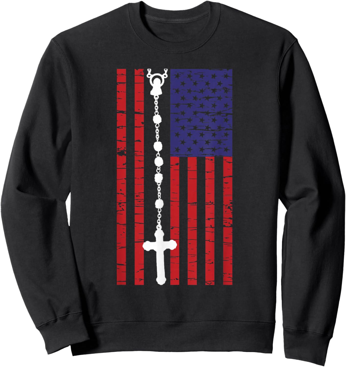 American Flag Rosary Catholic Sweatshirt - Sweatshirt | Black