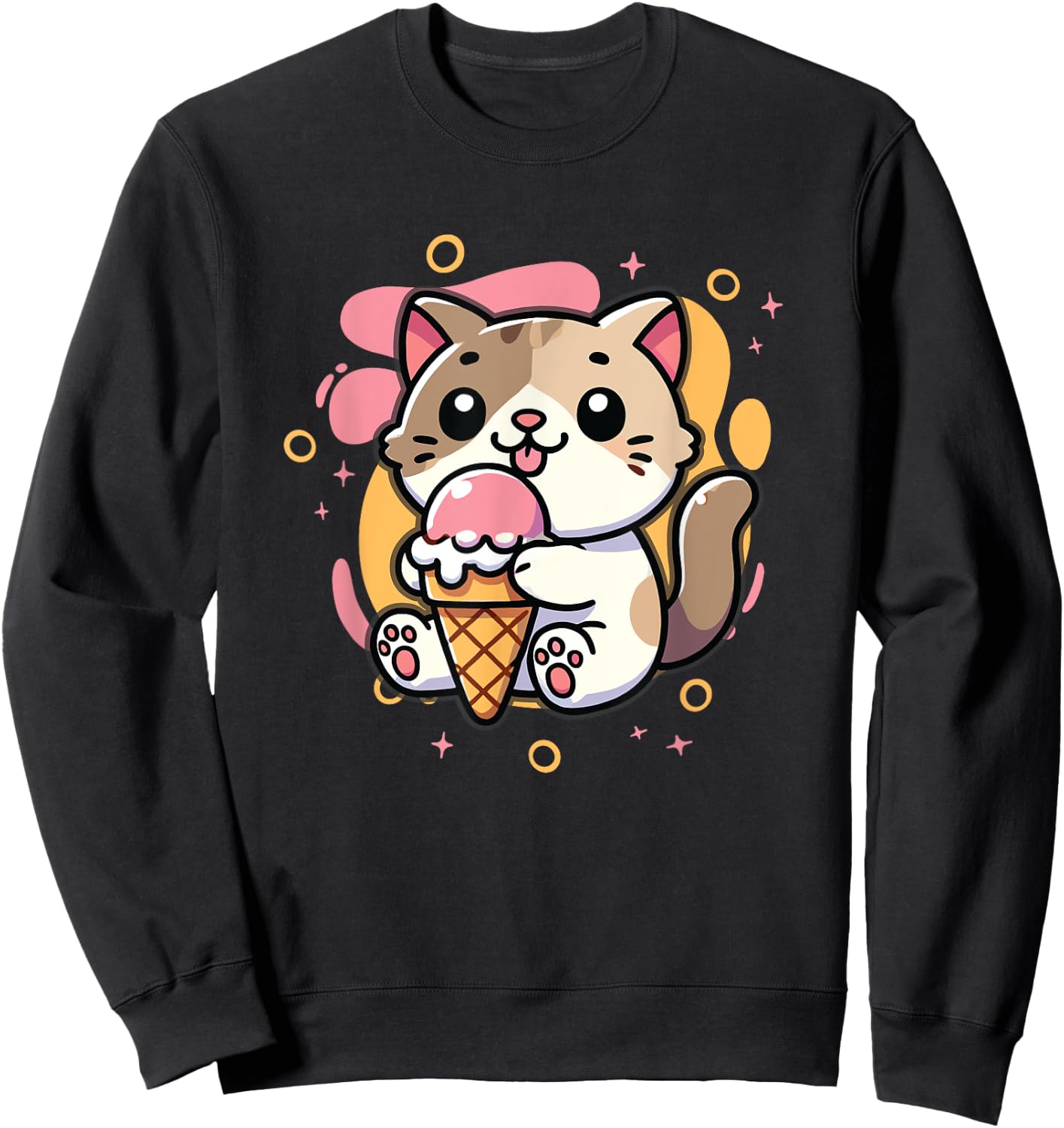 Ice Cream Lover Cute Cat Eating Ice Cream Sweatshirt - Sweatshirt | Black