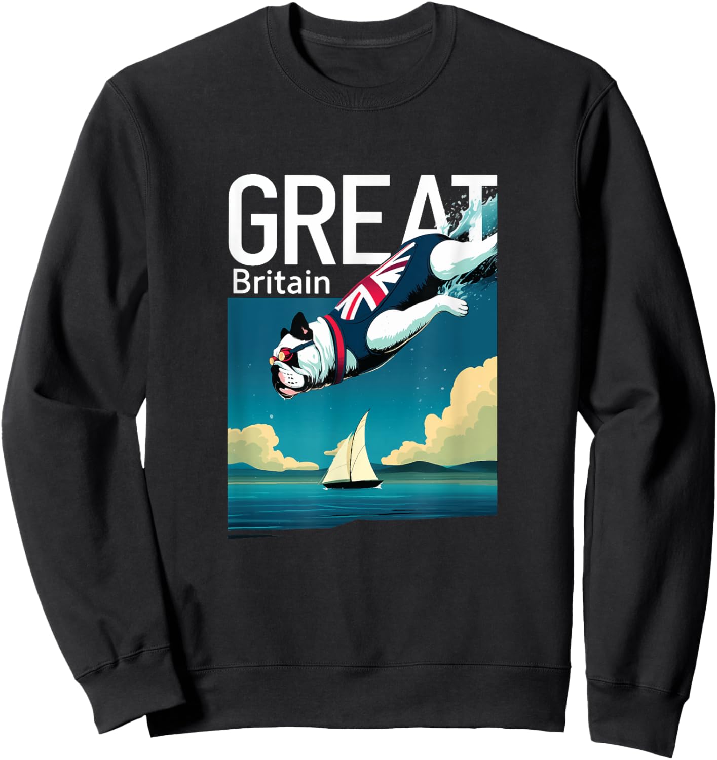 Diving British Bulldog - Great Britain Souvenir Sweatshirt - Sweatshirt | Black