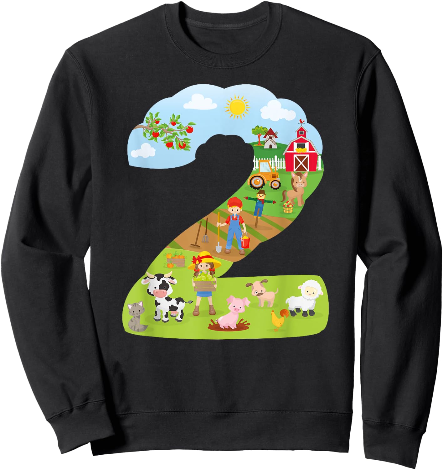 Farm Animals second birthday Party theme number two Sweatshirt - Sweatshirt | Black