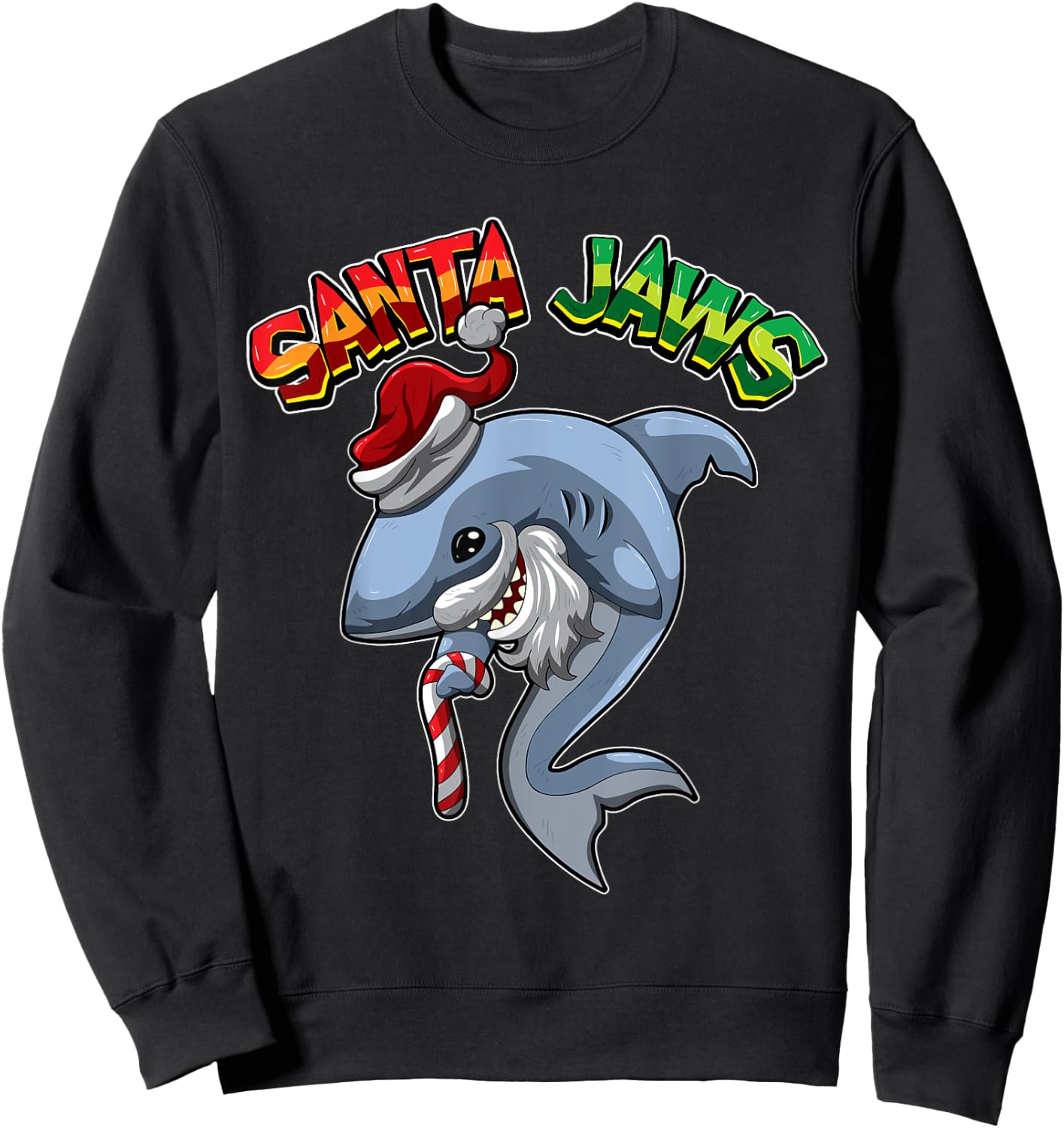Santa Jaws - Shark Dressed As Santa Claus - Xmas Pun Sweatshirt - Sweatshirt | Black