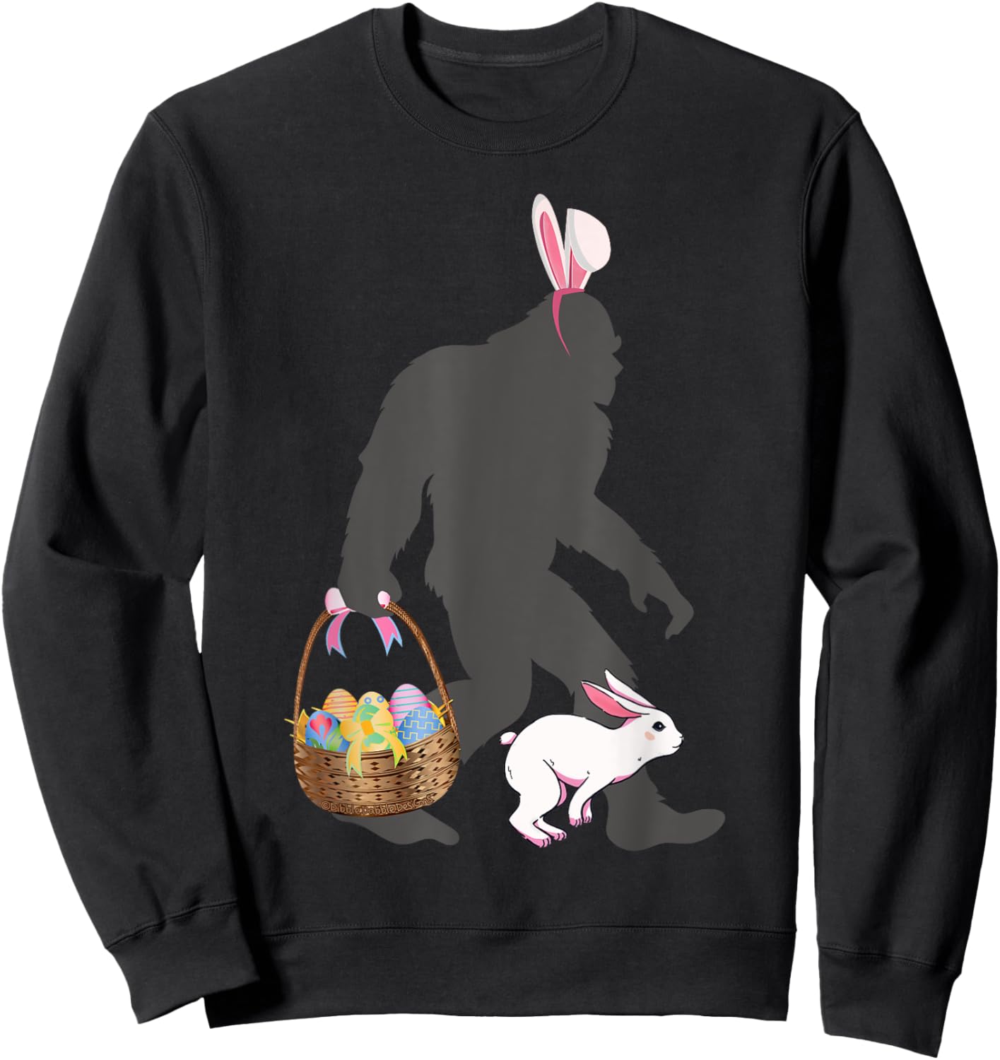 Funny Bigfoot with Easter Basket Bunny Rabbit Easter Bigfoot Sweatshirt - Sweatshirt | Black