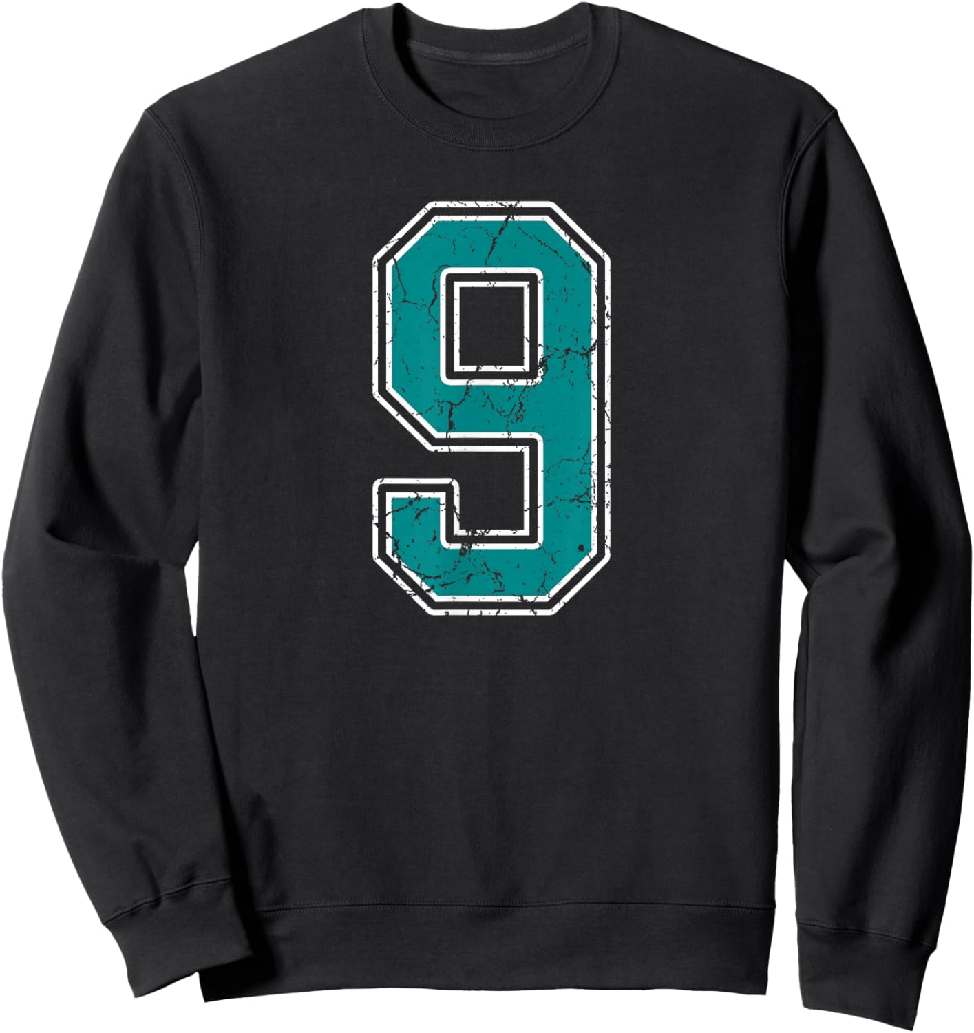 Teal and White Number 9 Jersey Player Uniform #9 Fan Sweatshirt - Sweatshirt | Black